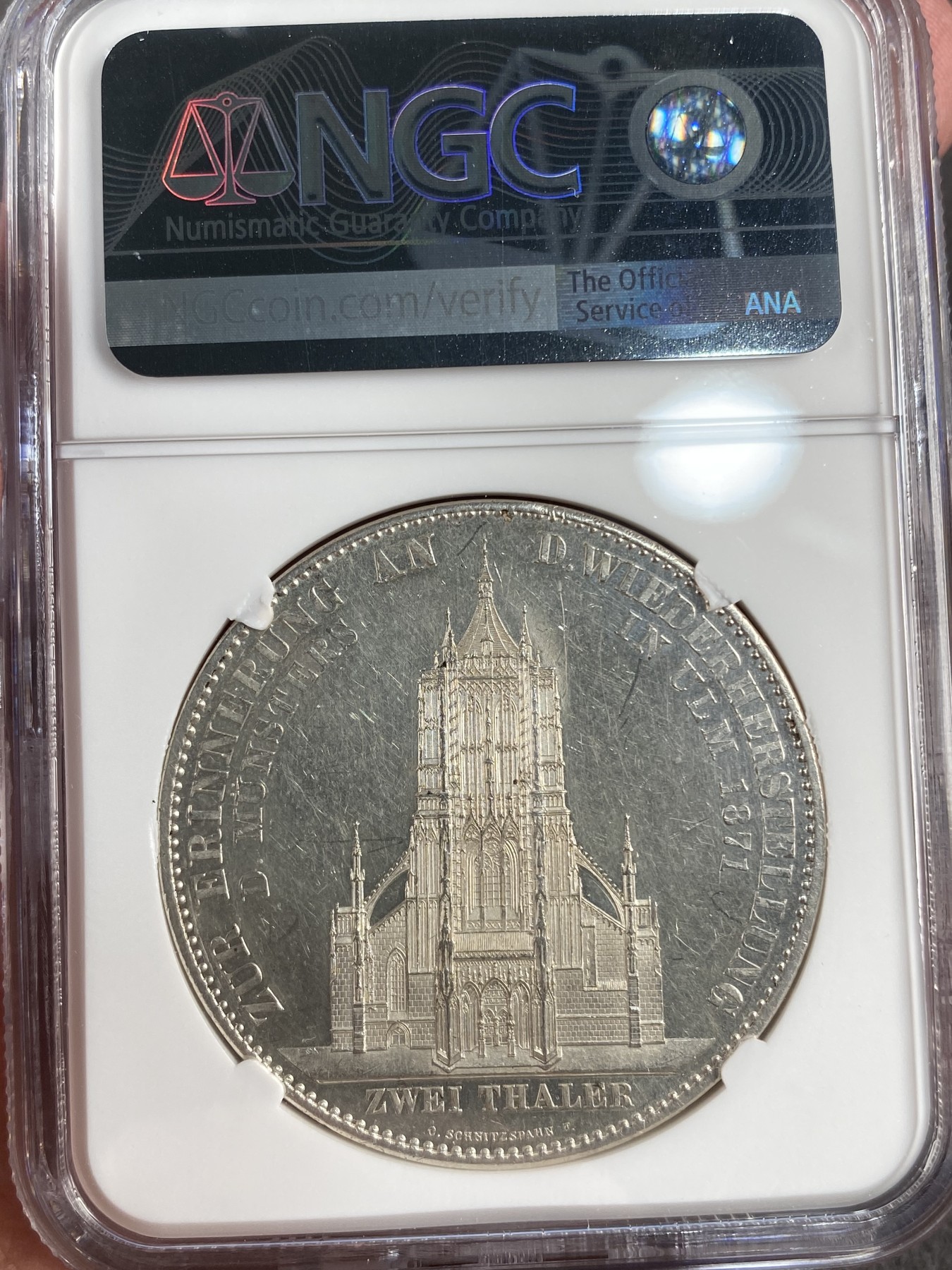 万国钱币拍卖第013期（视频直播专场） NGC PF60 1871年德国符腾堡经典乌尔姆大教堂落成纪念2泰勒 精致镜面 光边 越来越贵的品种