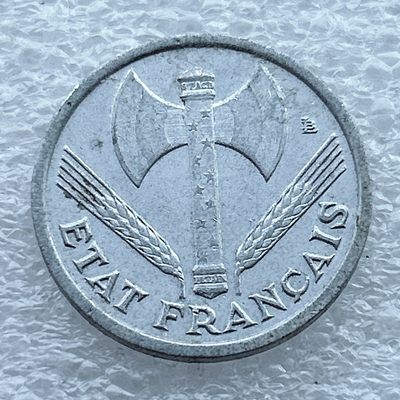 全场一元起拍 世界钱币散币场 第11期 1943年法国维希1法郎铝币 双刃斧