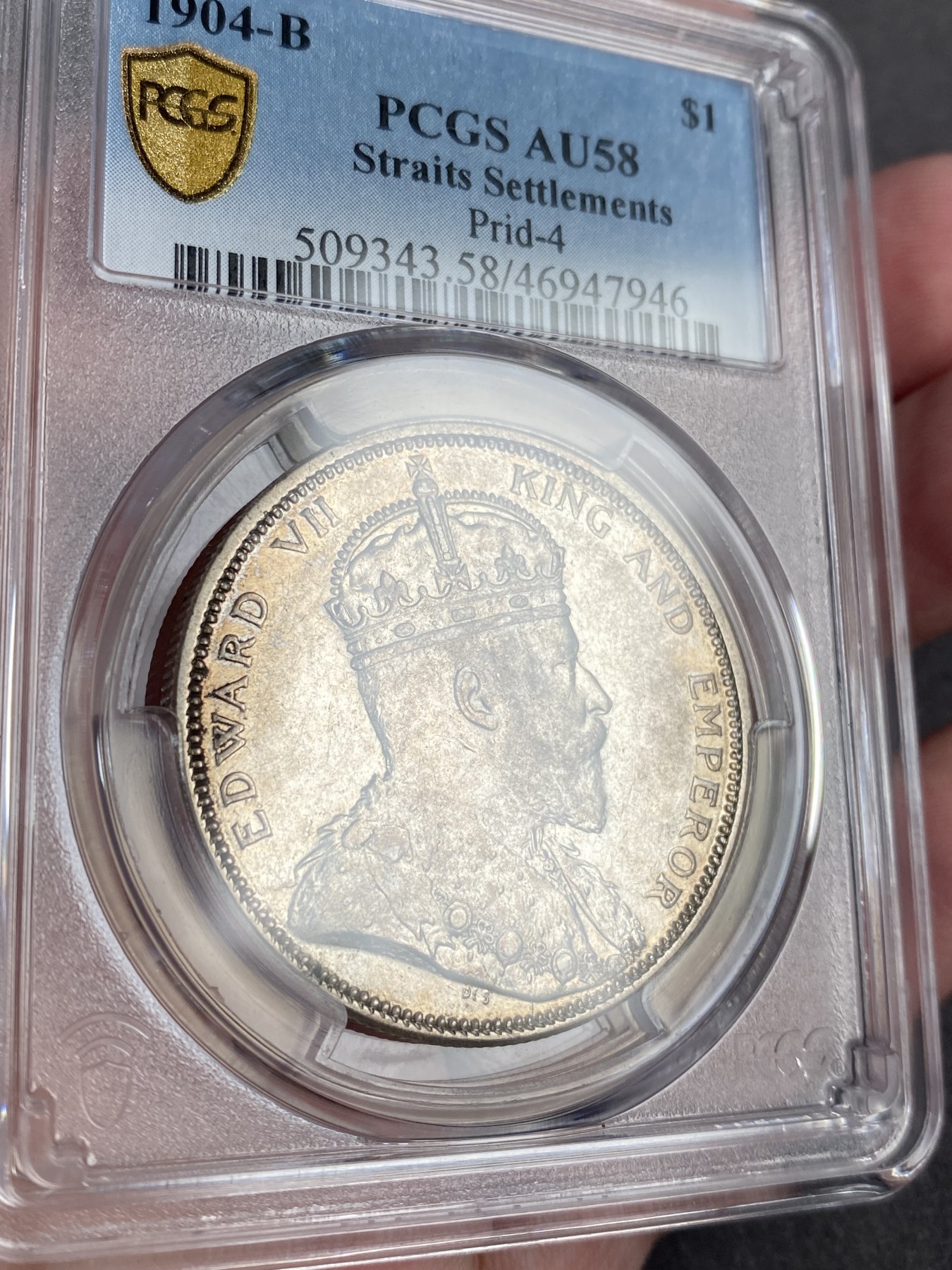 万国钱币拍卖第013期（视频直播专场） PCGS AU58 1904年英属海峡殖民地爱德华七世大1元 深打环彩难得