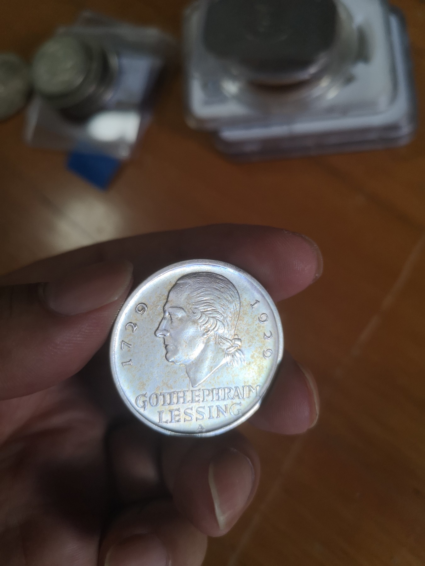 长老汇第24场老银币拍卖 1929A德国魏玛时期莱辛5马克大银币，好品