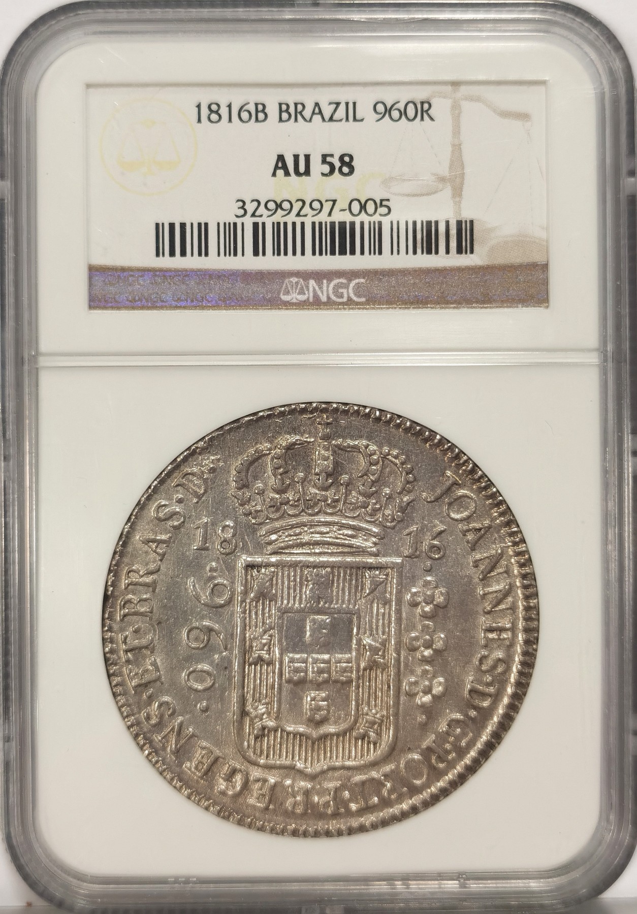 博洋堂世界钱币拍卖第036期（全场包邮） NGC AU58 葡属巴西1816年960R地球大银币，深打原光，热门品种