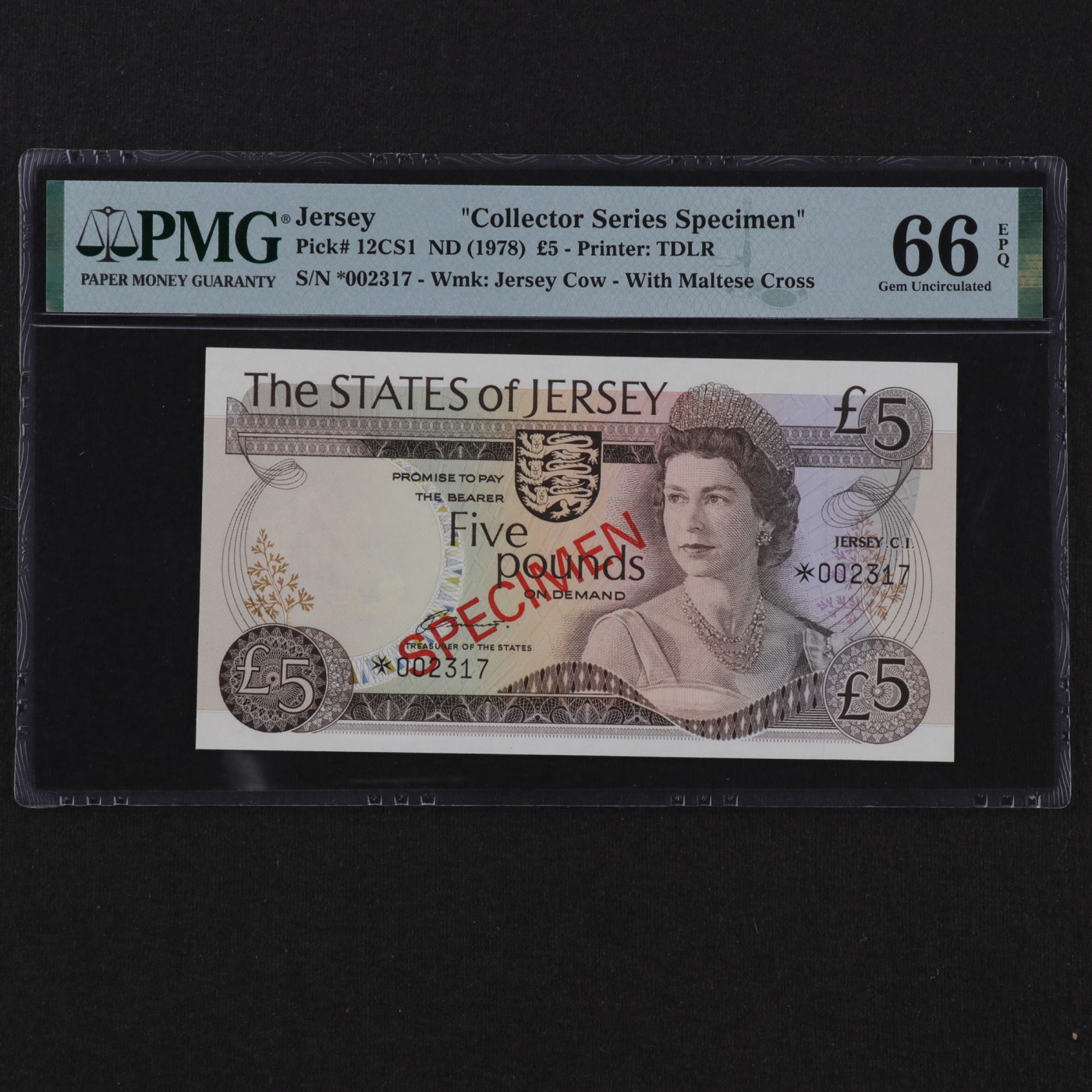【亘邦集藏】165期拍卖 1978年 英属泽西岛5镑 PMG 66EPQ 002317 2161473-021