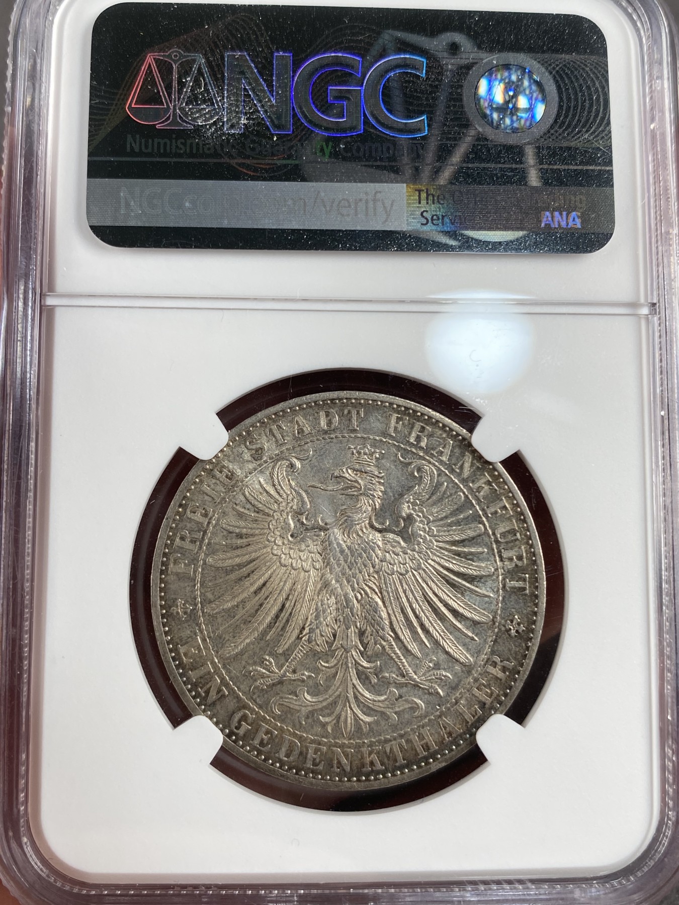 万国钱币拍卖第013期（视频直播专场） NGC MS61 1863年德国法兰克福幻彩王子会议经典1泰勒 实话低评1分