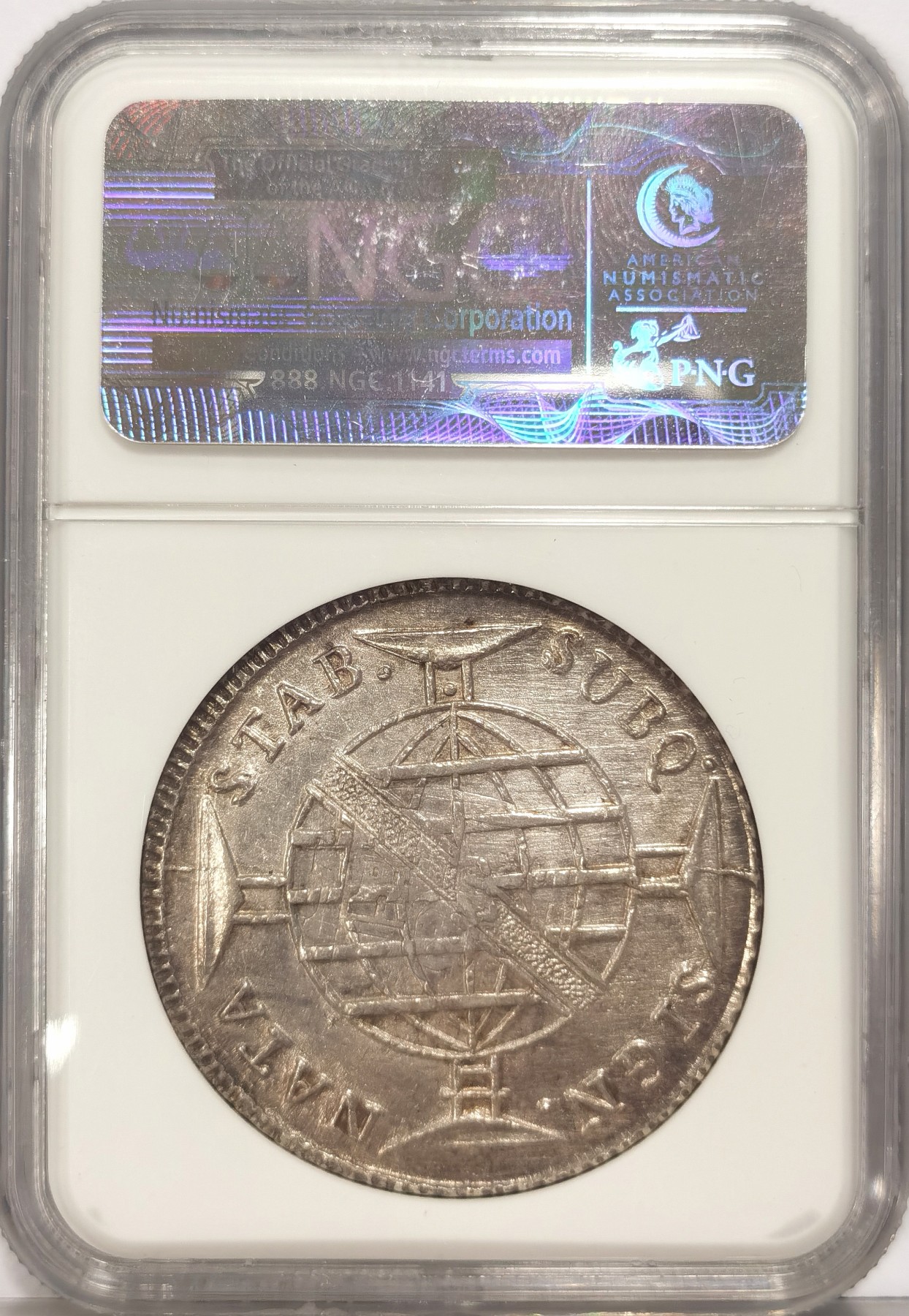 博洋堂世界钱币拍卖第036期（全场包邮） NGC AU58 葡属巴西1816年960R地球大银币，深打原光，热门品种
