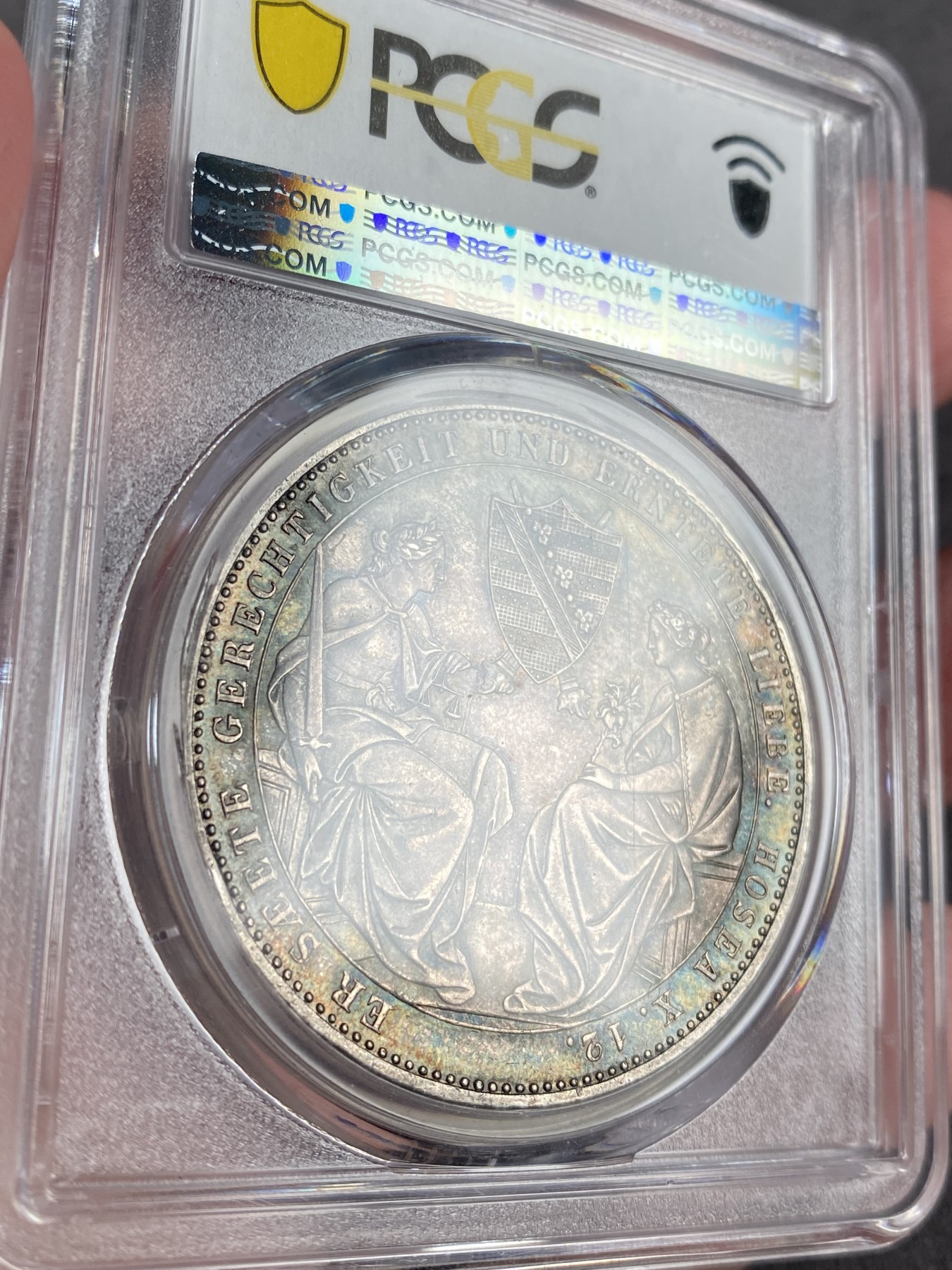 万国钱币拍卖第013期（视频直播专场） PCGS AU58+ 1854年德国萨克森经典双神2泰勒 少见品种，欧洲五彩