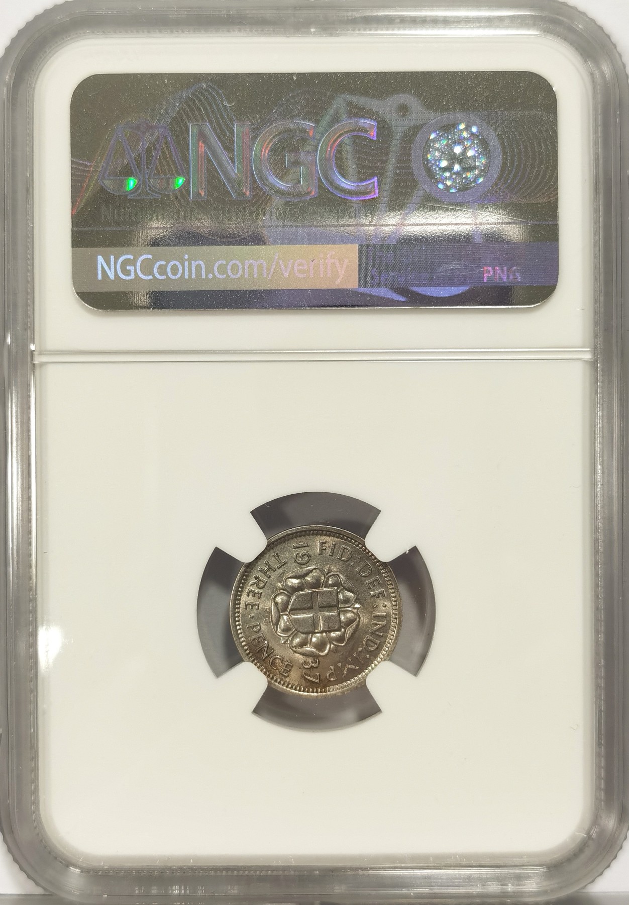 博洋堂世界钱币拍卖第036期（全场包邮） NGC MS63 英国1937年乔治六世三便士银币，转光强烈，打制深峻，可爱小银自藏送友两相宜