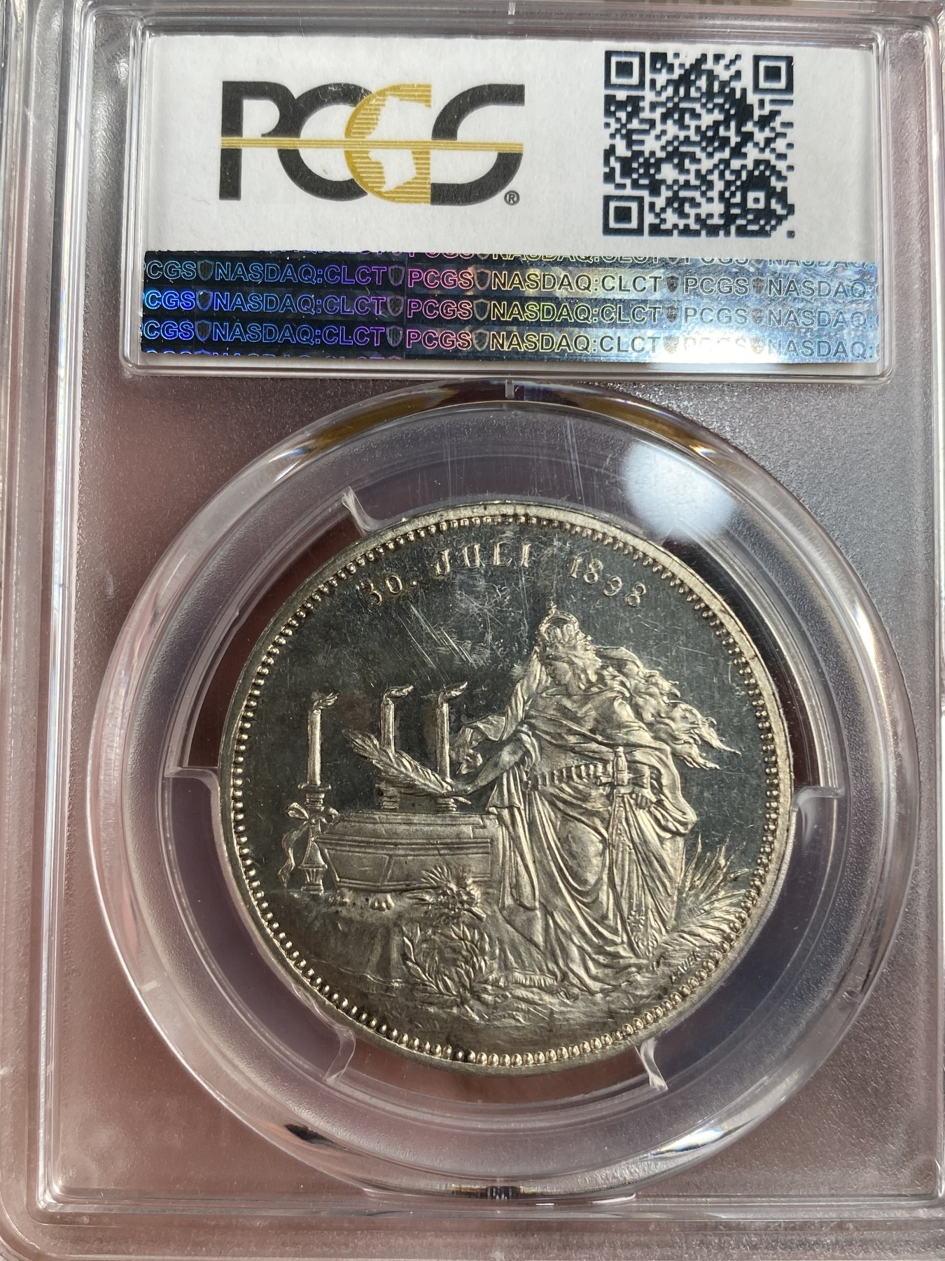 万国钱币拍卖第013期（视频直播专场） PCGS SP62 1898年德国帝国的脊梁俾斯麦逝世纪念银章 悲伤的日耳曼尼娅献上花环 此版本好品极少