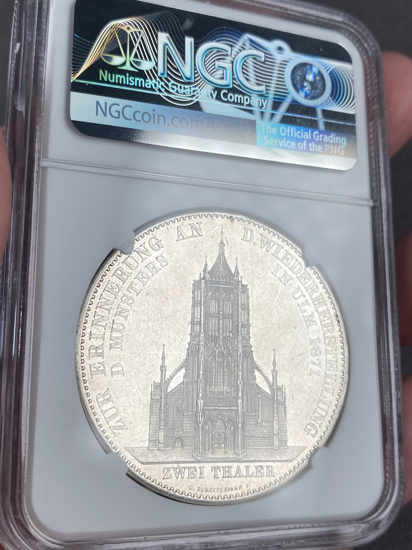 万国钱币拍卖第013期（视频直播专场） NGC PF60 1871年德国符腾堡经典乌尔姆大教堂落成纪念2泰勒 精致镜面 光边 越来越贵的品种