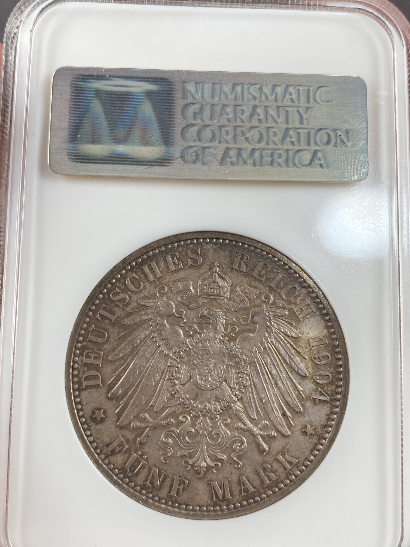 万国钱币拍卖第013期（视频直播专场） NGC MS66 1904年德国萨克森经典老盒顶级老彩5马克