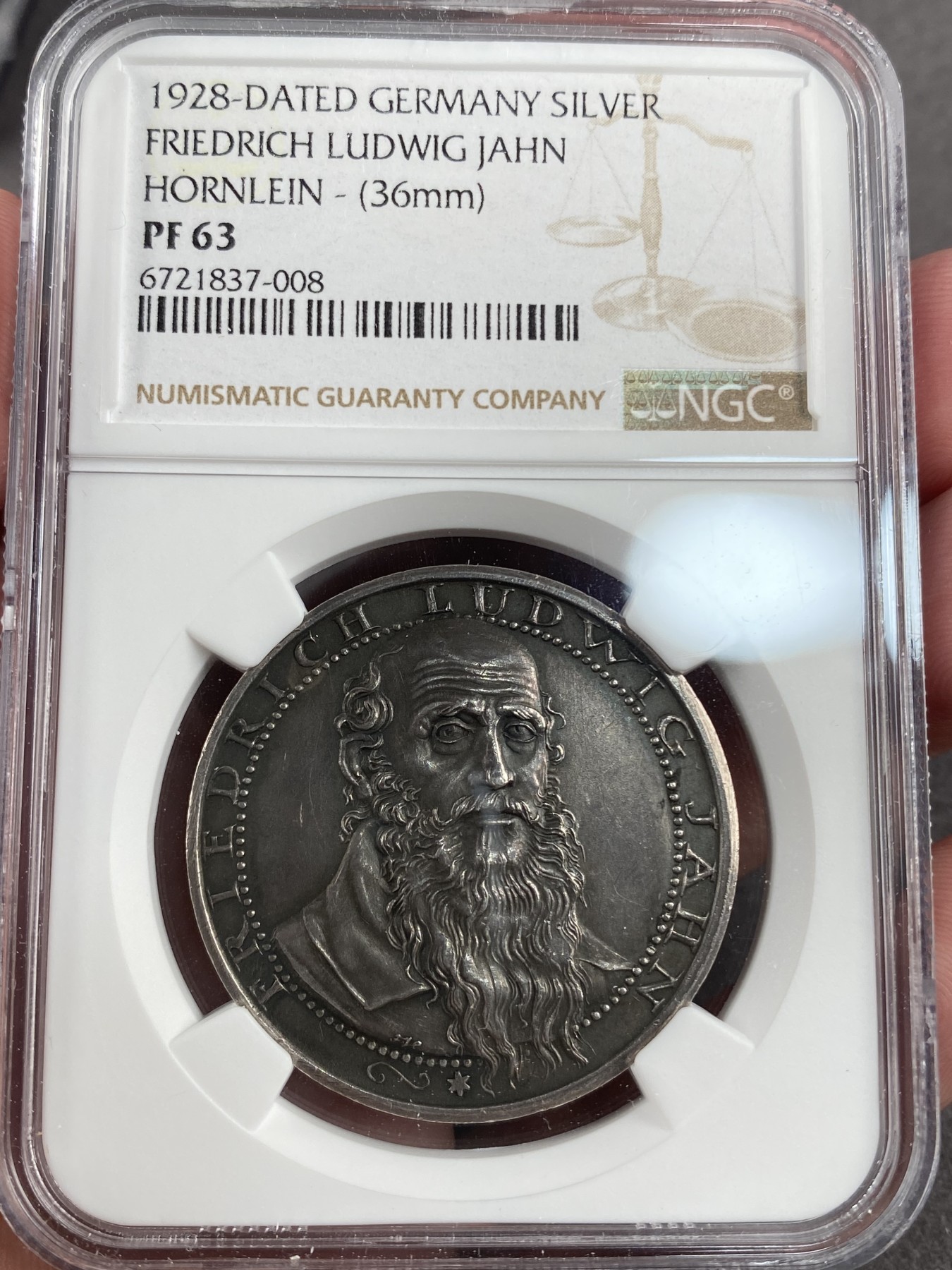 万国钱币拍卖第013期（视频直播专场） NGC PF63 1928年德国弗里德里希·路德维希·扬诞辰150周年纪念银章  精致高浮雕 帝国鹰霸气侧露