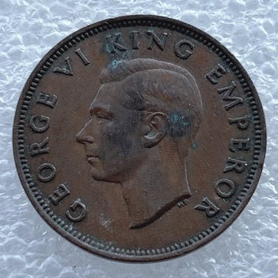 全场一元起拍 世界钱币散币场 第11期 新西兰1947年 乔治六世 1/2便士 铜币