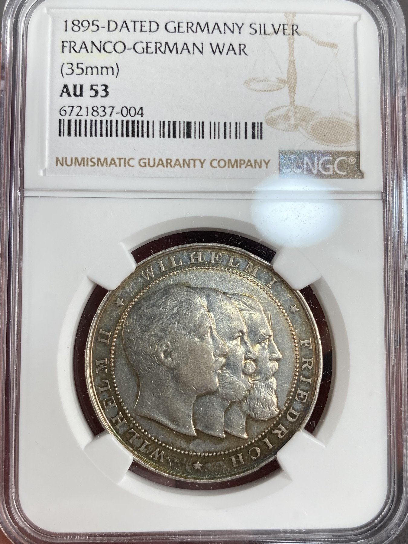 万国钱币拍卖第013期（视频直播专场） NGC AU53 1895年德国普法战争胜利25周年三皇纪念五彩银章