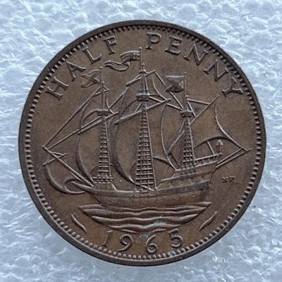 全场一元起拍 世界钱币散币场 第11期 英国半便士 1965年 伊丽莎白二世女王铜币