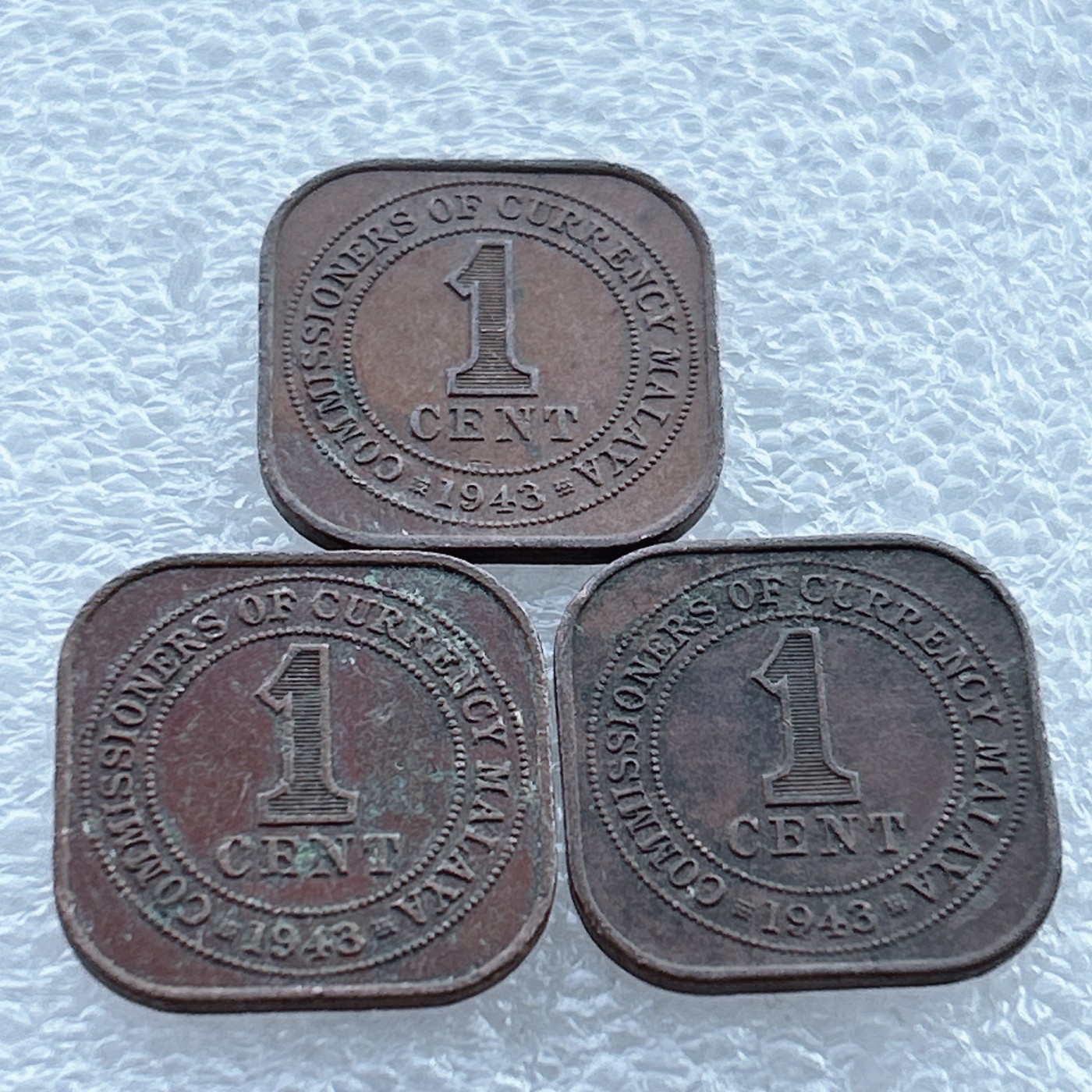 全场一元起拍 世界钱币散币场 第11期 1943年 英属马来亚 乔六1分 海峡异形方币