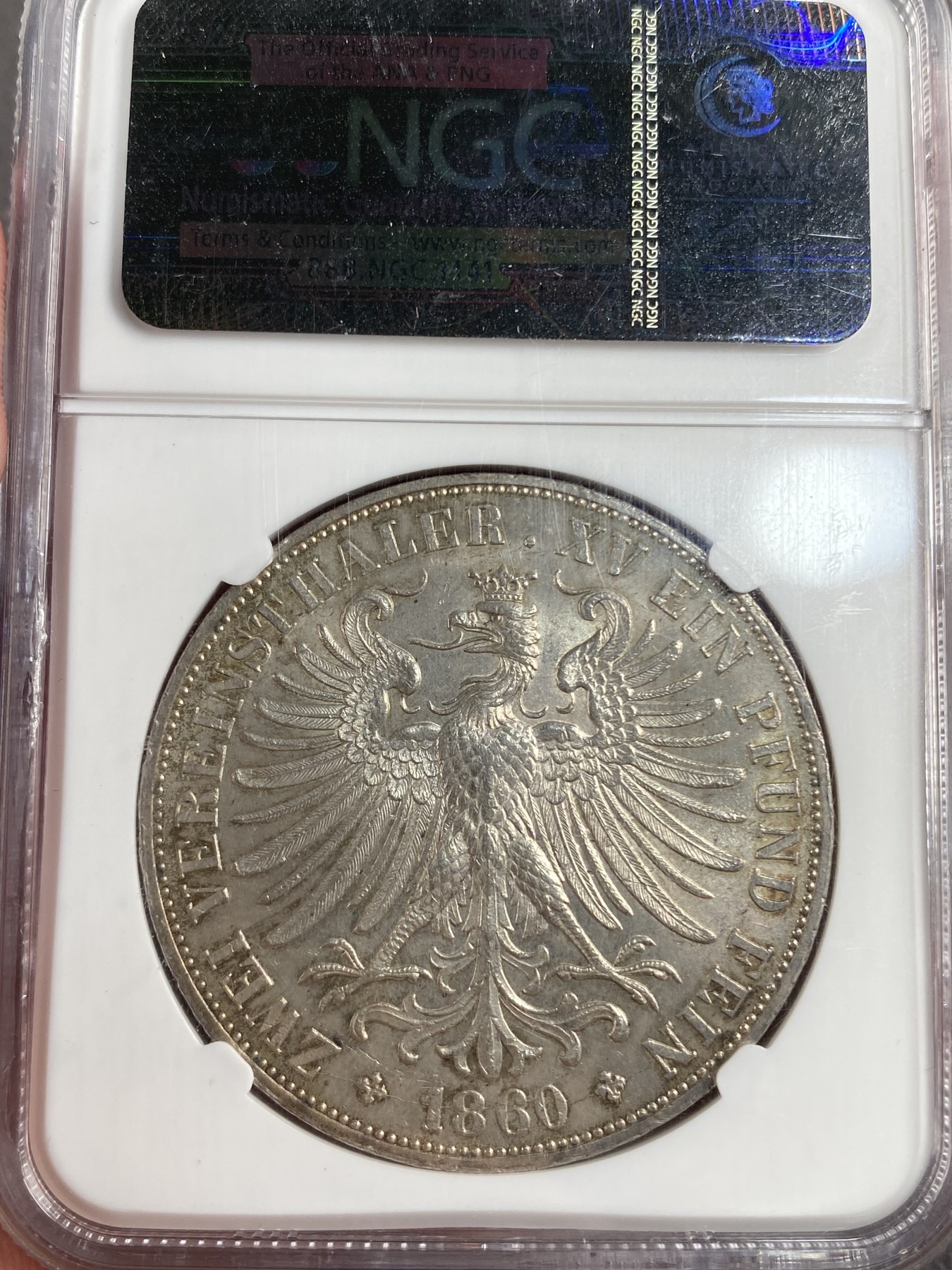 万国钱币拍卖第013期（视频直播专场） NGC MS62 1860年德国法兰克福少女2泰勒 欧洲原味