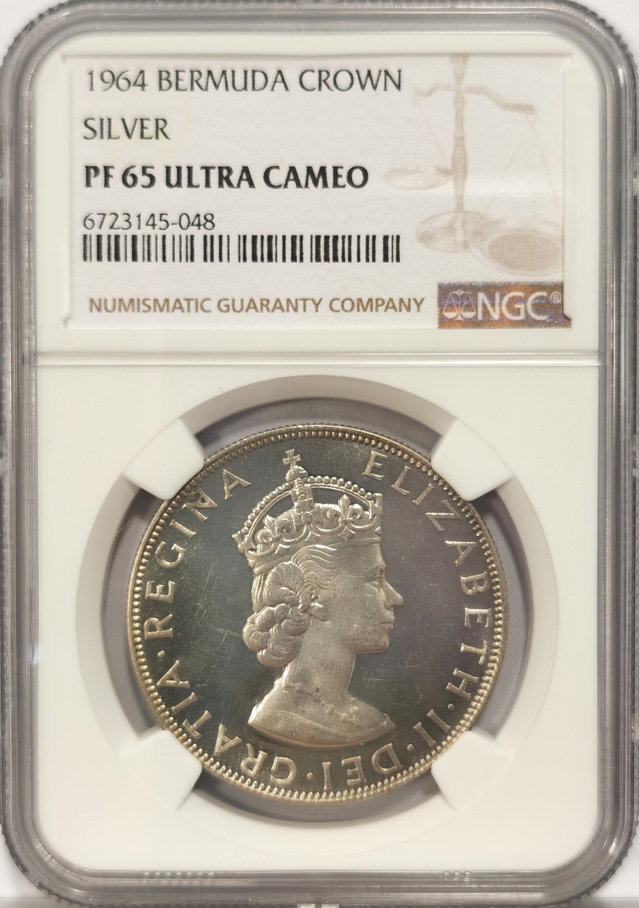 博洋堂世界钱币拍卖第036期（全场包邮） NGC PF65UCAM 英属百慕大1964年伊丽莎白二世1克朗银币 少见精制版 高分且带UCAM不易