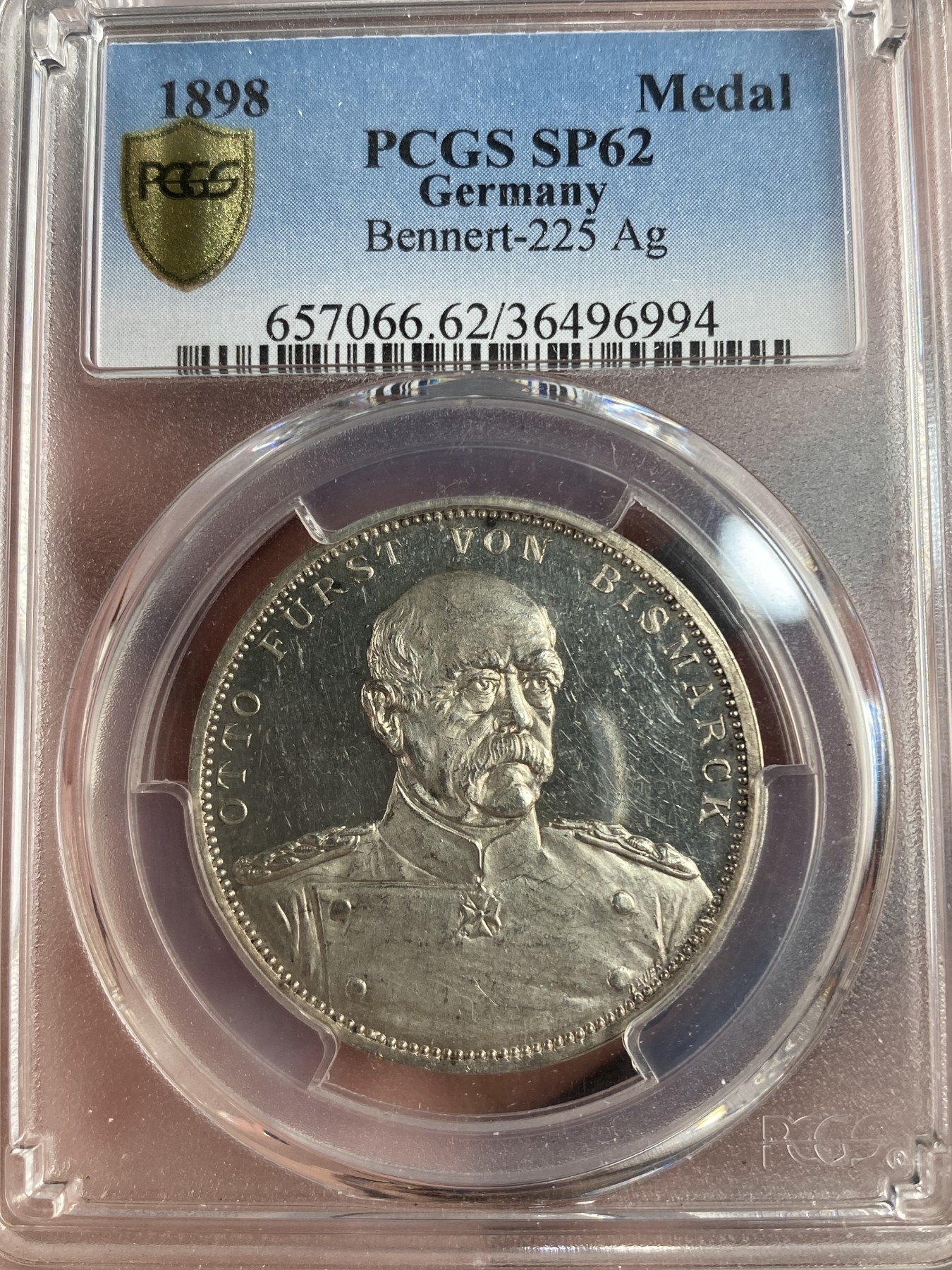 万国钱币拍卖第013期（视频直播专场） PCGS SP62 1898年德国帝国的脊梁俾斯麦逝世纪念银章 悲伤的日耳曼尼娅献上花环 此版本好品极少