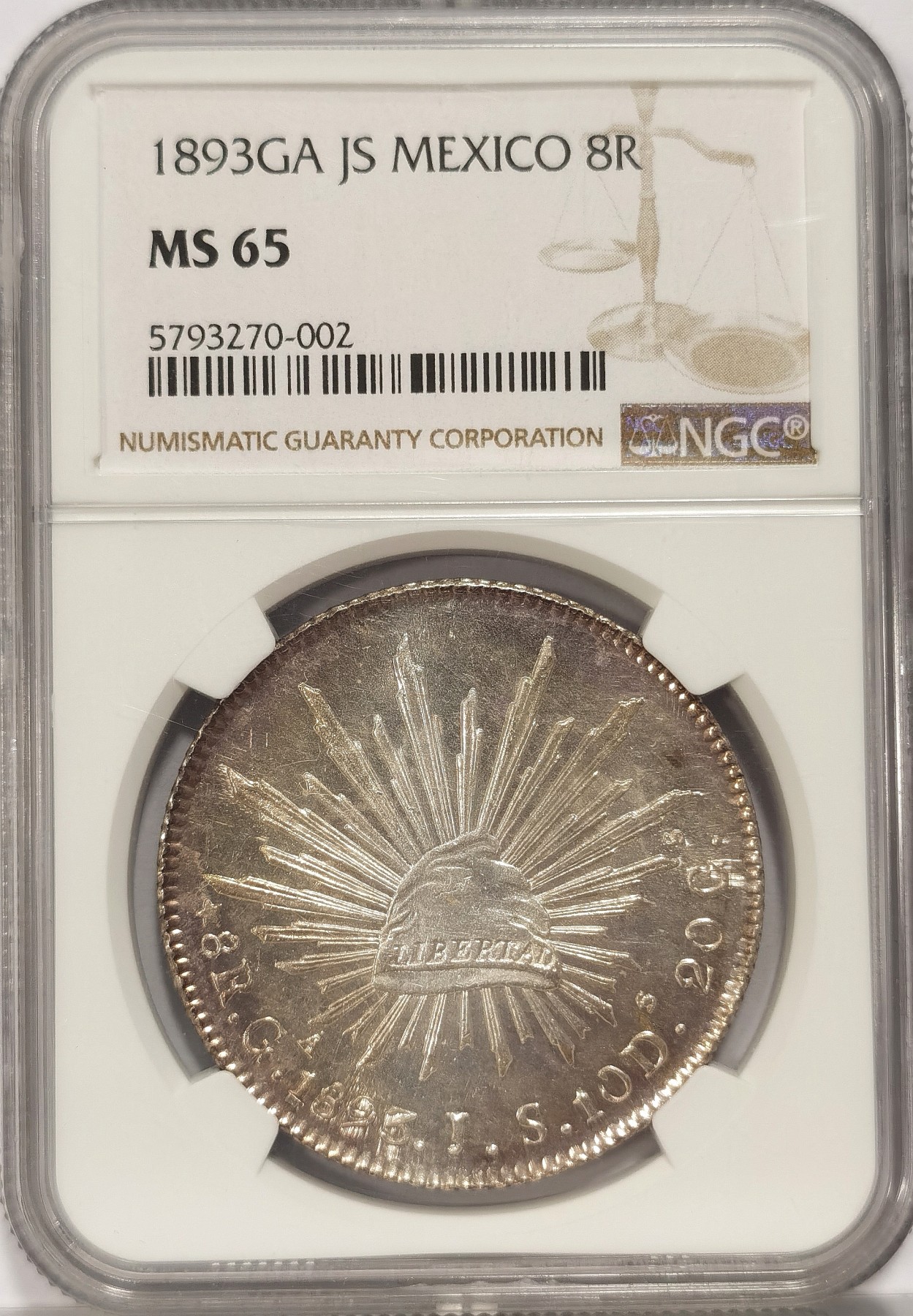 博洋堂世界钱币拍卖第036期（全场包邮） NGC MS65 墨西哥1893年GA JS版花边鹰洋，NGC冠军分