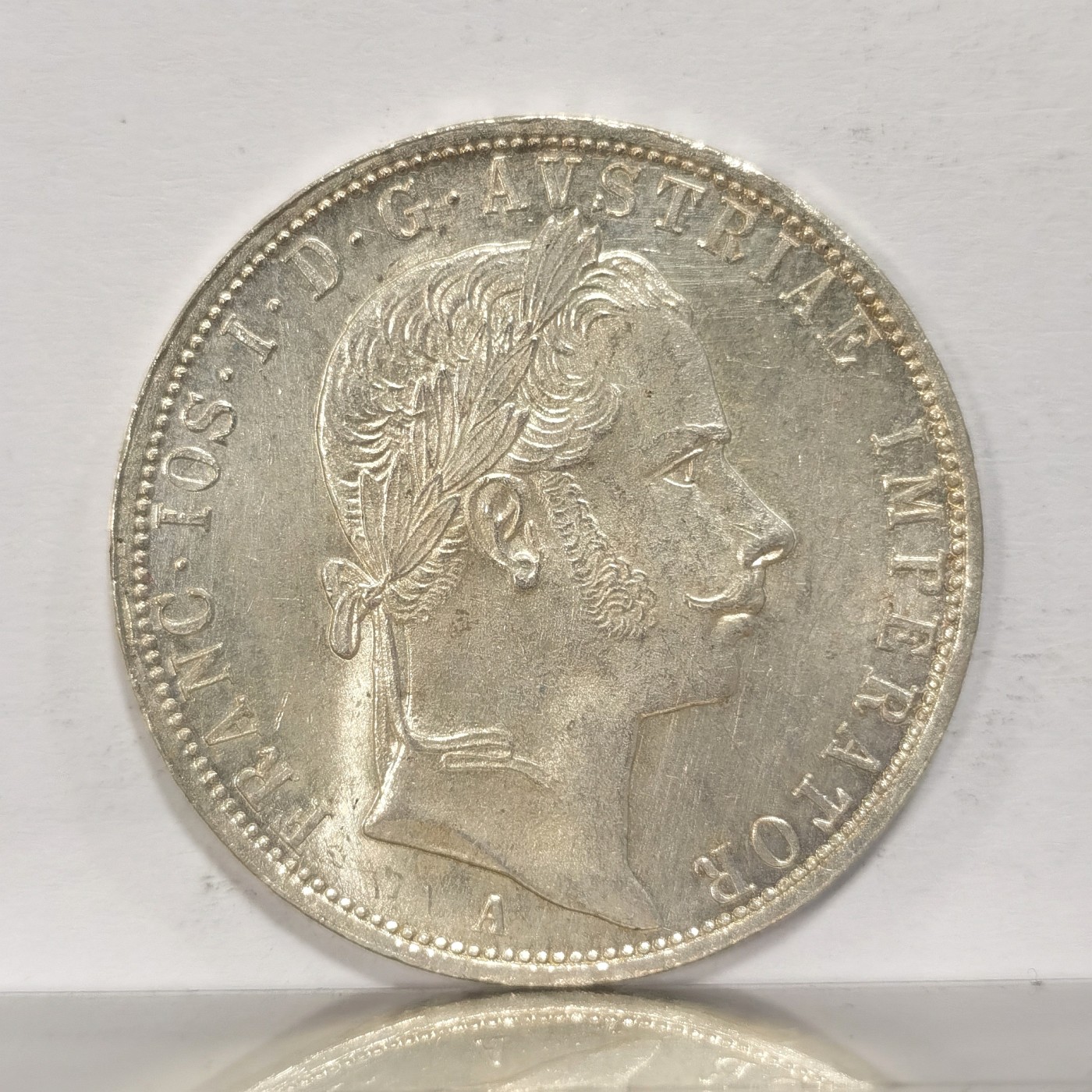 博洋堂世界钱币拍卖第036期（全场包邮） 奥地利帝国1858年1弗罗林银币，BU品相，转光强烈，打制深峻，经典双头鹰威风凛凛
