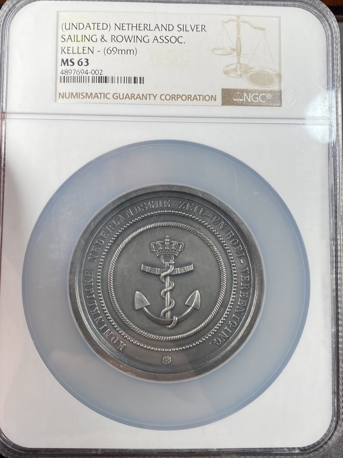 万国钱币拍卖第013期（视频直播专场） NGC MS63 无纪年荷兰航海协会大银章，超大尺寸，背面海神波塞东非常霸气。