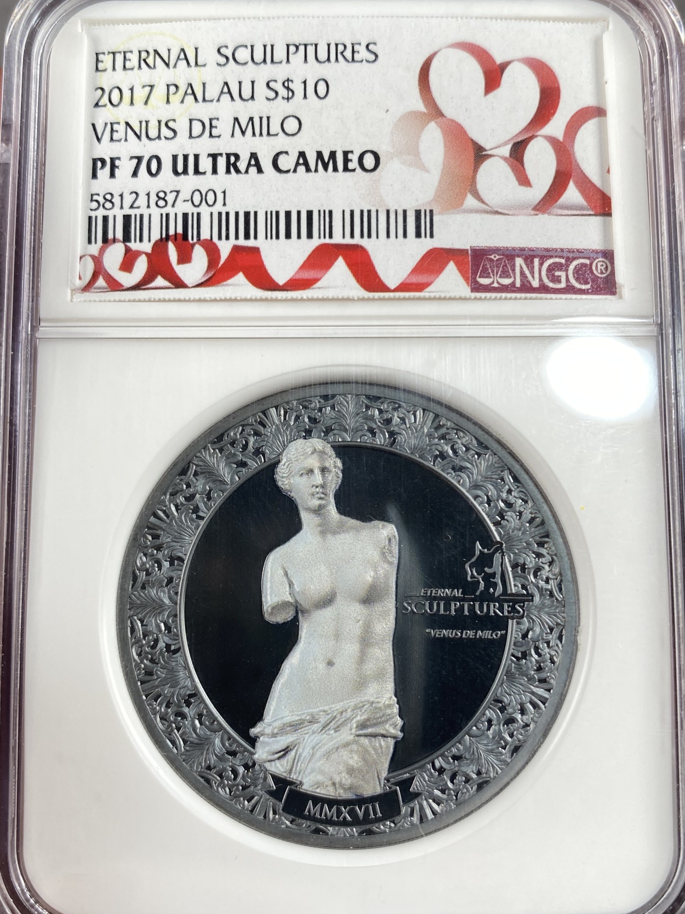 万国钱币拍卖第013期（视频直播专场） NGC PF70UC 2017年帕劳雕塑系列断臂的维纳斯2盎司银币，有证书。