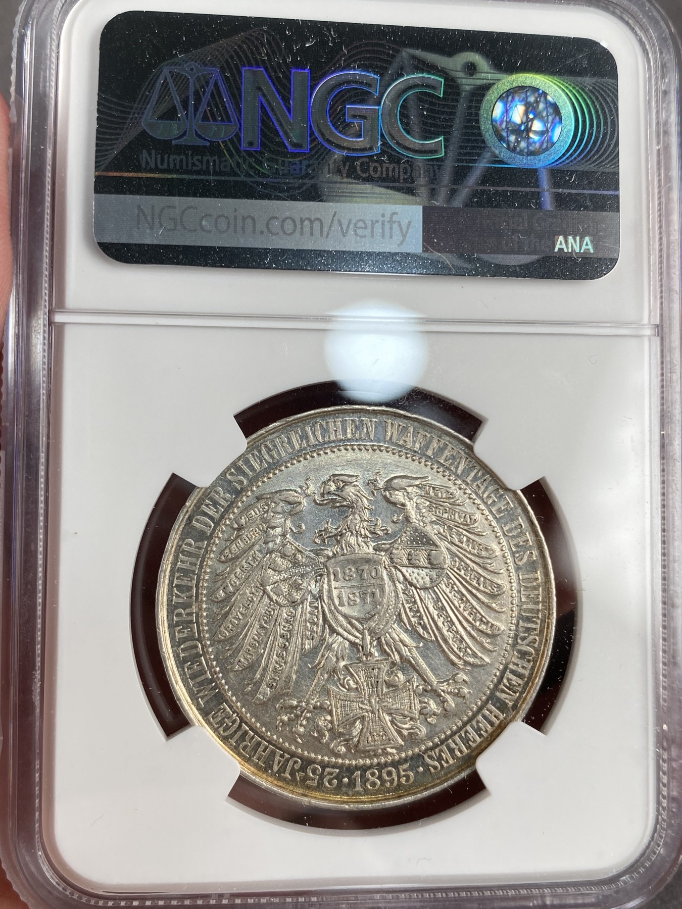 万国钱币拍卖第013期（视频直播专场） NGC AU53 1895年德国普法战争胜利25周年三皇纪念五彩银章