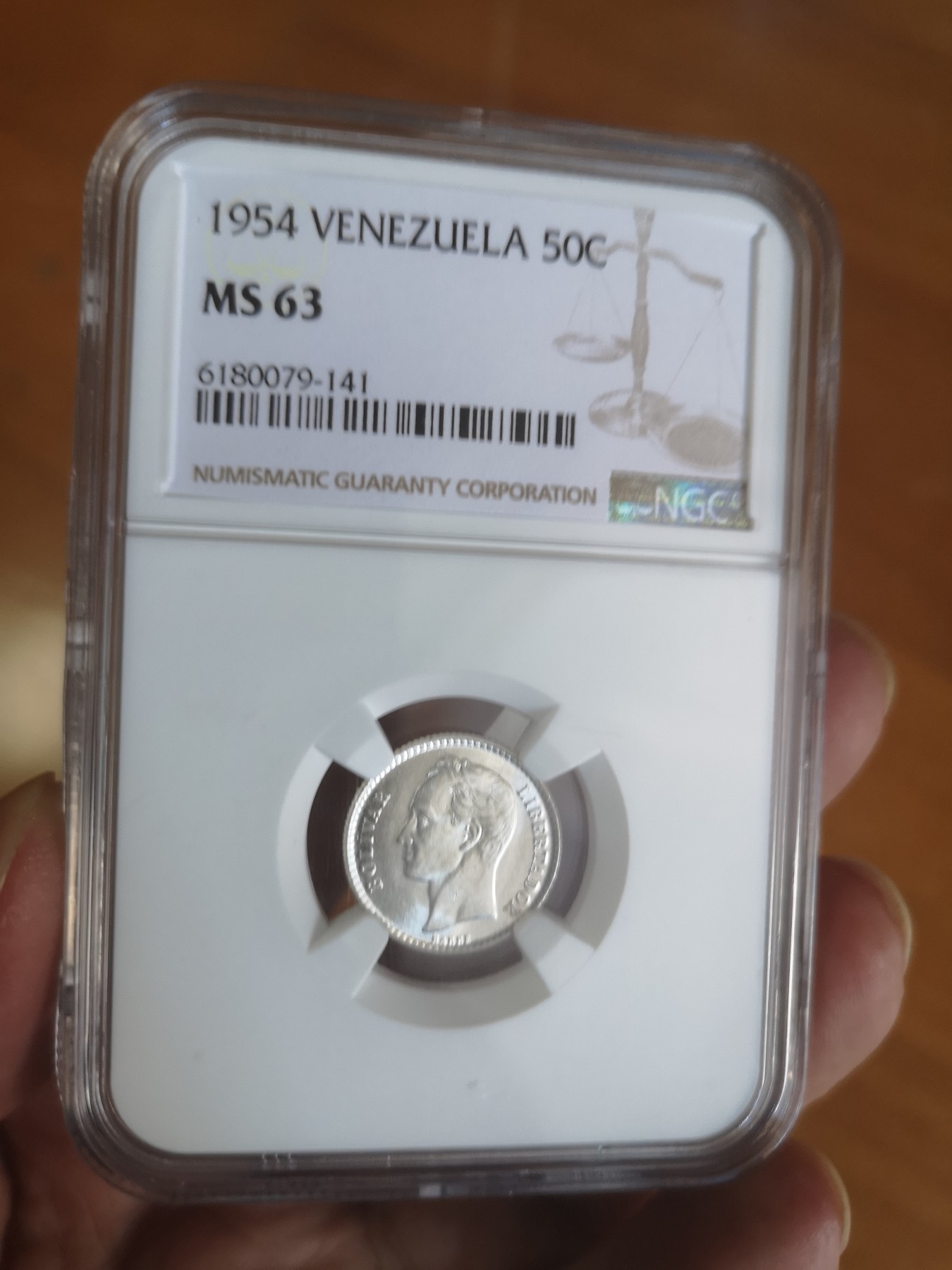 长老汇第24场老银币拍卖 1954委内瑞拉50分银币，NGC MS63，委内瑞拉价格洼地