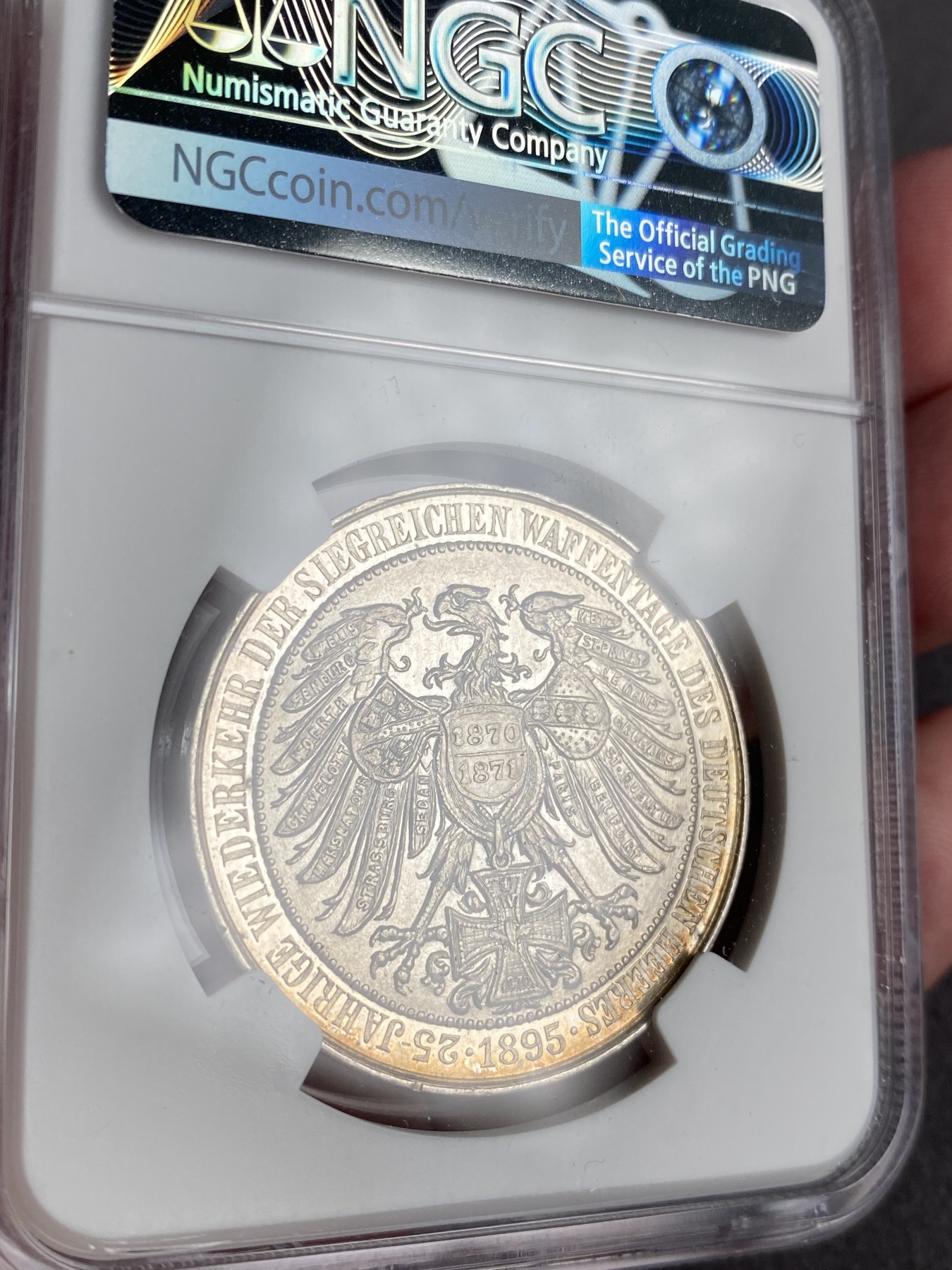 万国钱币拍卖第013期（视频直播专场） NGC AU53 1895年德国普法战争胜利25周年三皇纪念五彩银章