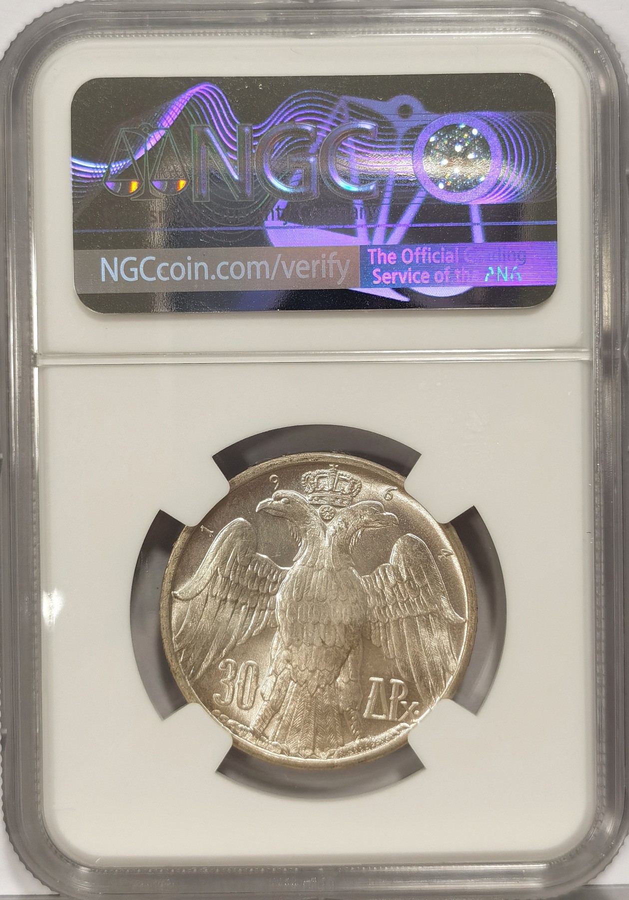 博洋堂世界钱币拍卖第036期（全场包邮） NGC MS65 希腊1964年30德拉克马银币，皇家婚礼经典设计，gem品质霜光强烈，中型银币尺寸合宜