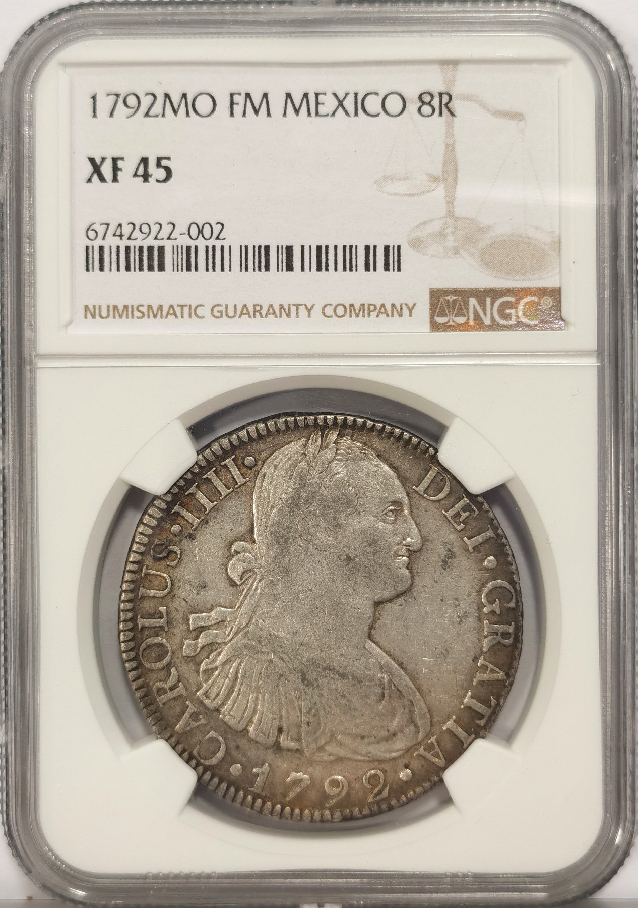博洋堂世界钱币拍卖第036期（全场包邮） NGC XF45 西属墨西哥1792年卡四大银币，原味深打，状态可以
