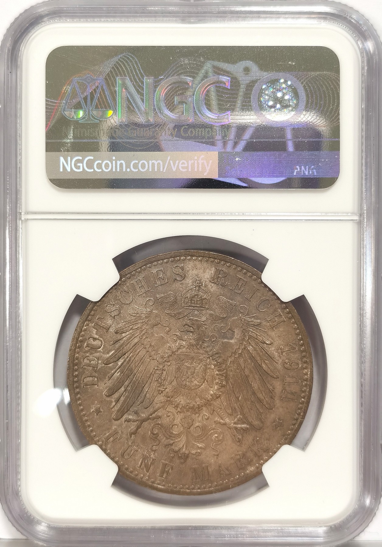博洋堂世界钱币拍卖第036期（全场包邮） NGC MS63 德国1911年巴伐利亚大公90大寿5马克银币，光度强烈打制深峻，欧陆经典灰彩，马克大银经典品种