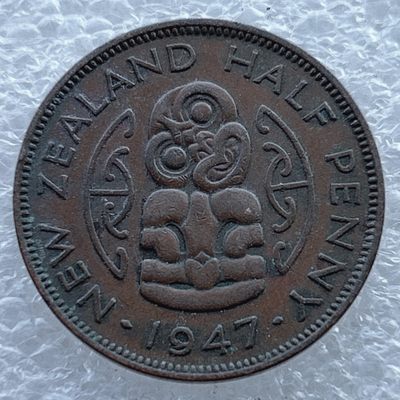 全场一元起拍 世界钱币散币场 第11期 新西兰1947年 乔治六世 1/2便士 铜币