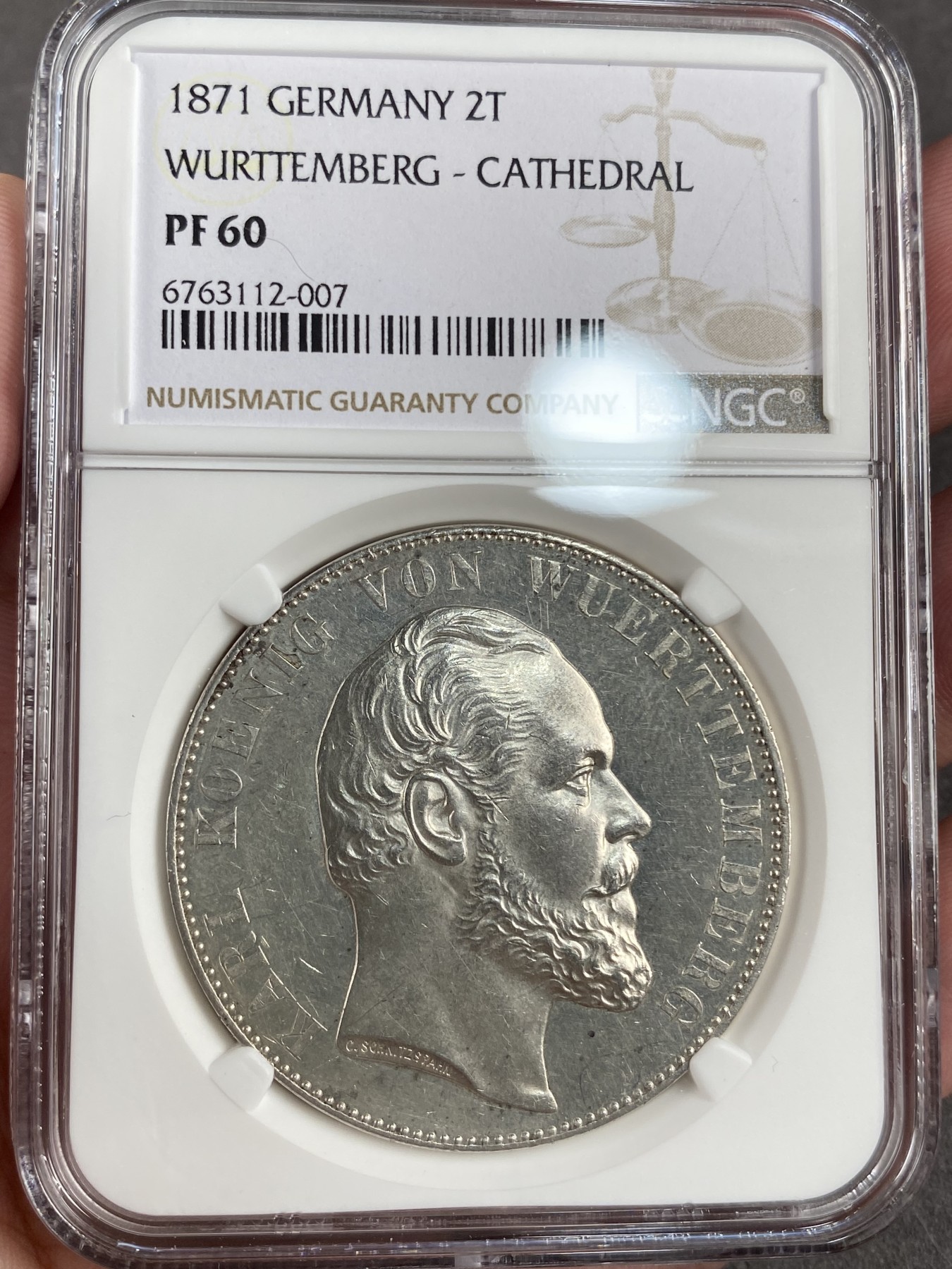 万国钱币拍卖第013期（视频直播专场） NGC PF60 1871年德国符腾堡经典乌尔姆大教堂落成纪念2泰勒 精致镜面 光边 越来越贵的品种