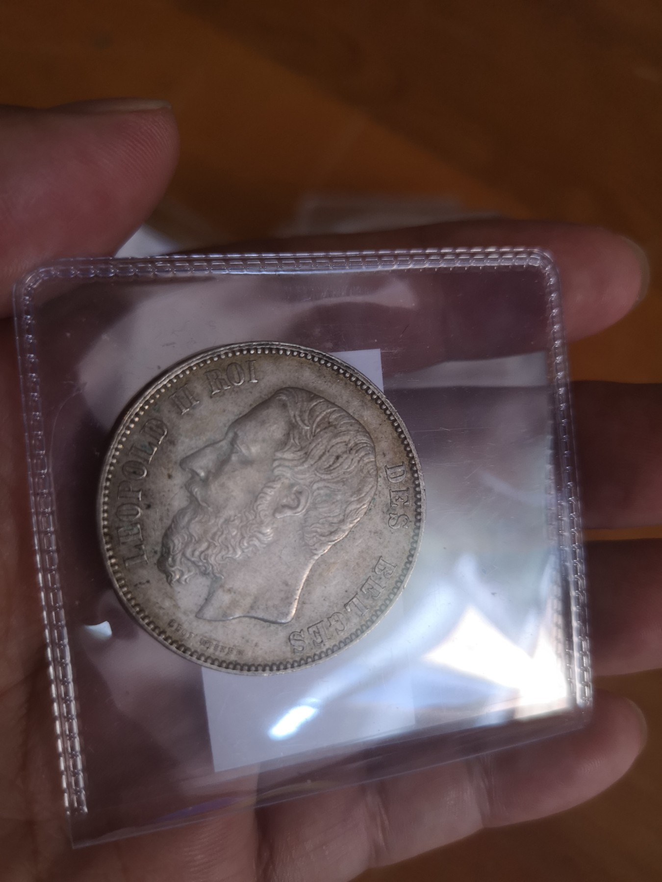 长老汇第24场老银币拍卖 1876比利时利奥波德二世5法郎大银币，未流通品相，NGC判PVC污染