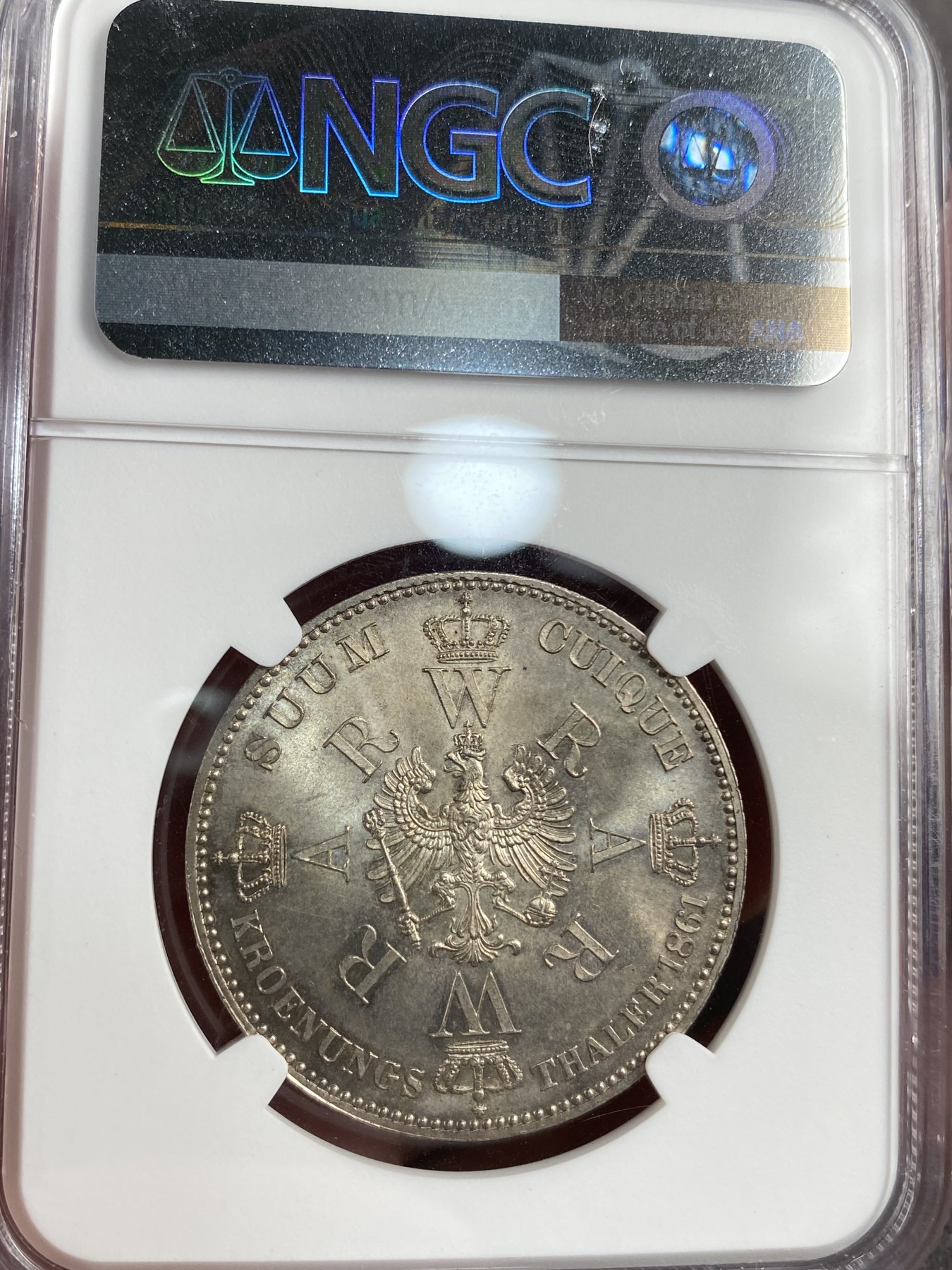 万国钱币拍卖第013期（视频直播专场） NGC MS64 1861年德国普鲁士威廉一加冕毛衣泰勒 转光