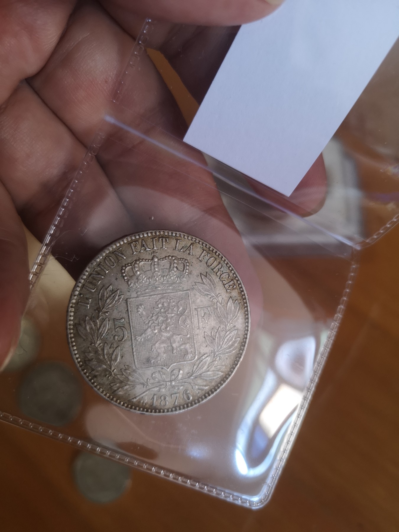 长老汇第24场老银币拍卖 1876比利时利奥波德二世5法郎大银币，未流通品相，NGC判PVC污染