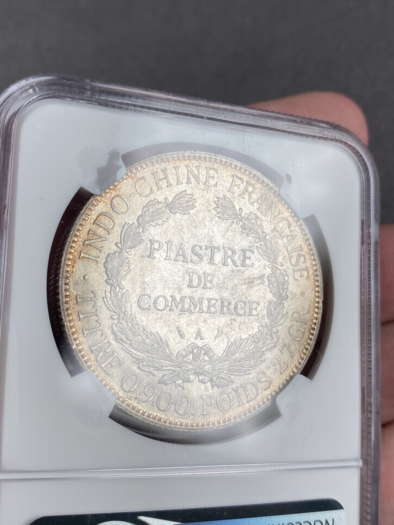 万国钱币拍卖第013期（视频直播专场） NGC AU55 1908年法属印支1皮阿斯特大银币 环金彩