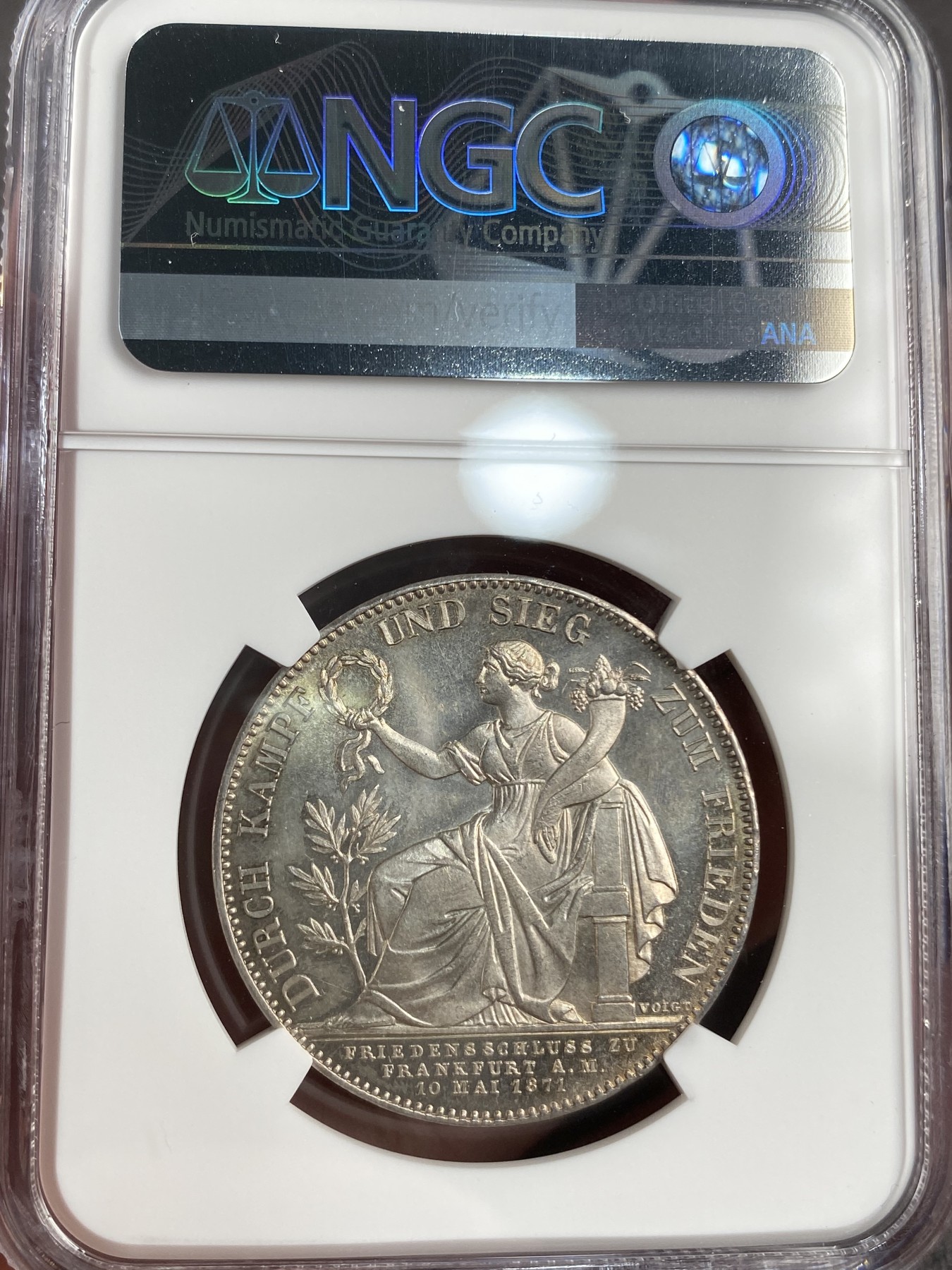 万国钱币拍卖第013期（视频直播专场） NGC MS64 1871年德国巴伐利亚路德维希二世胜利泰勒 转光+凝霜感很强