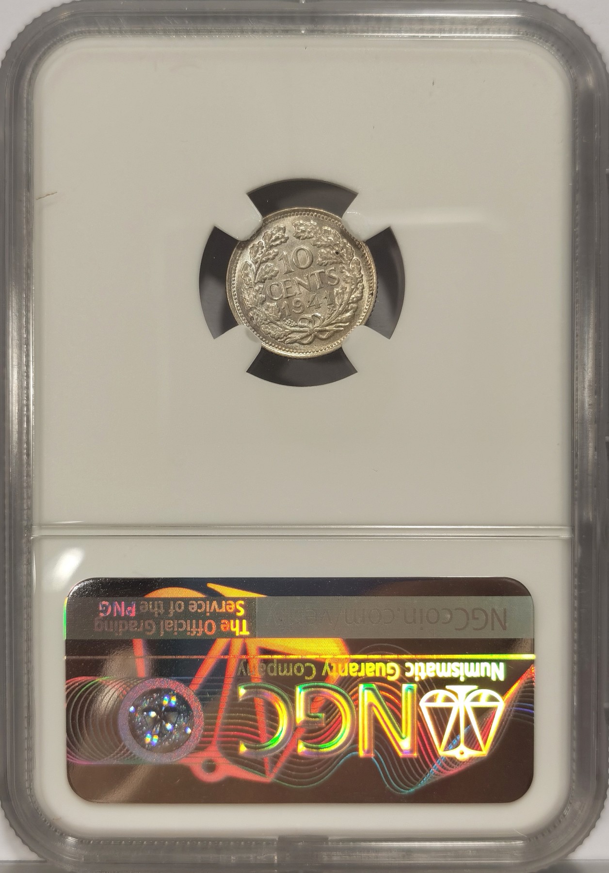 博洋堂世界钱币拍卖第036期（全场包邮） NGC MS63 荷兰1941年威廉明娜十分银币，转光强烈，打制深峻，可爱小银自藏送友两相宜