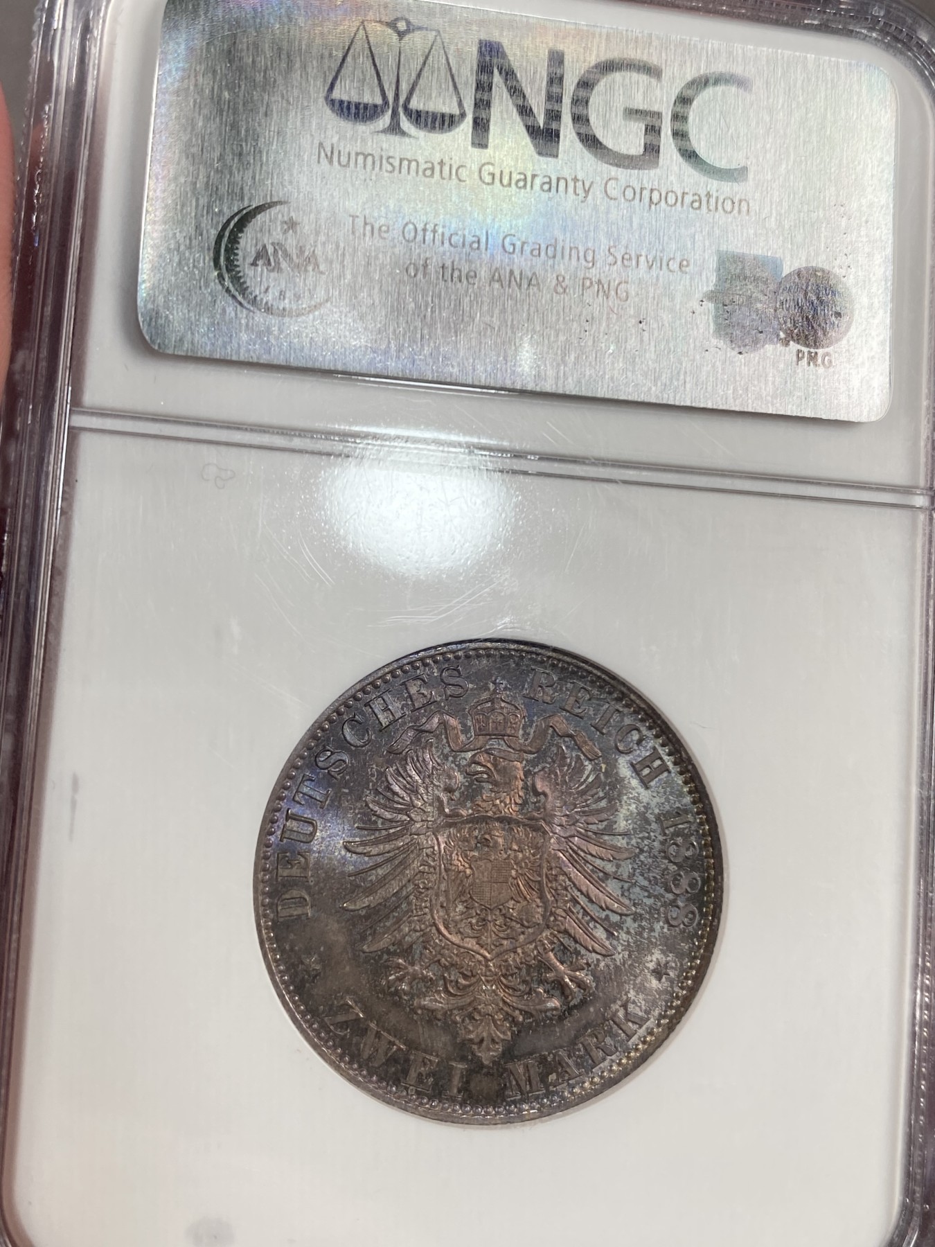 万国钱币拍卖第013期（视频直播专场） NGC MS65 1888年德国普鲁士经典三皇2马克 顶级幻彩