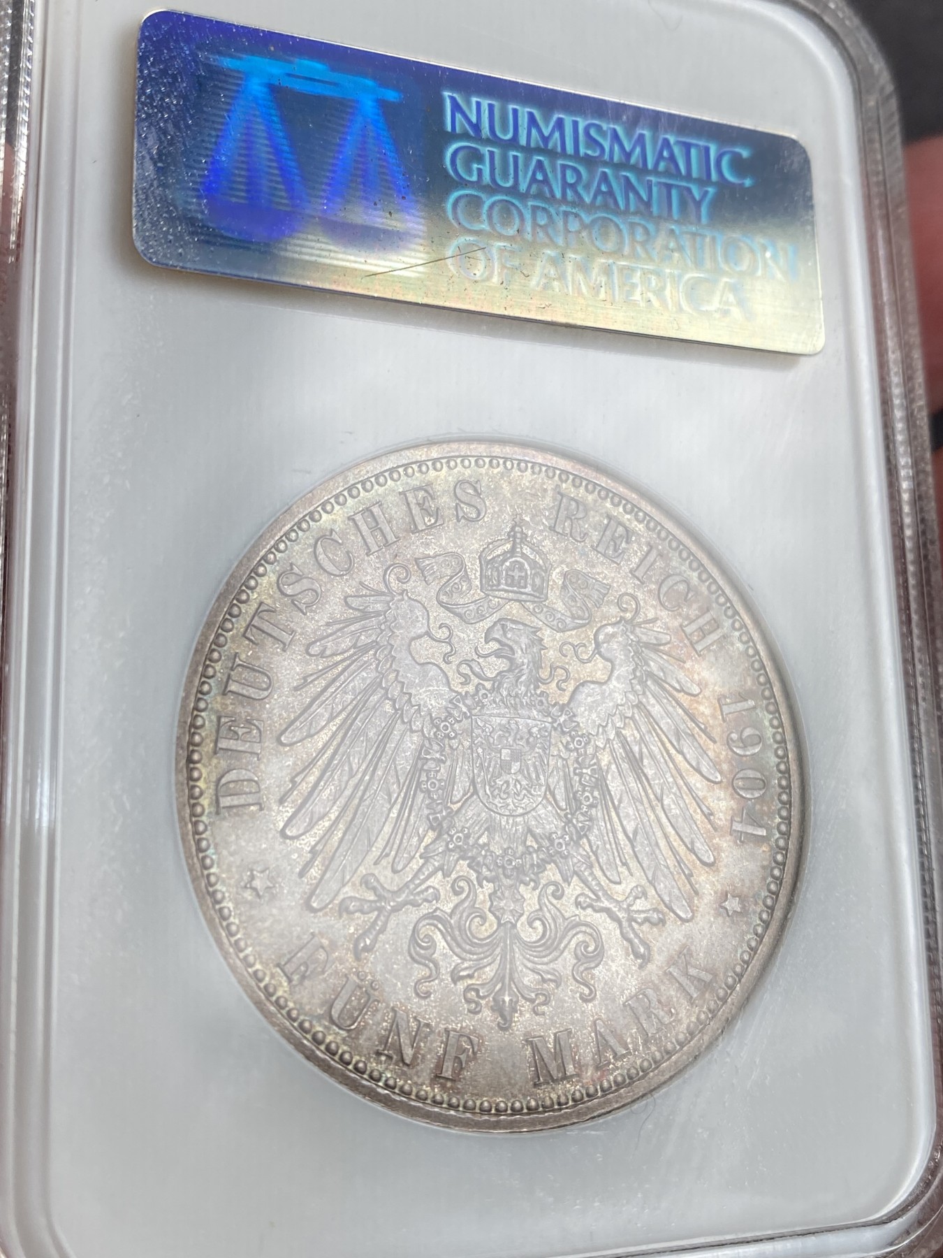 万国钱币拍卖第013期（视频直播专场） NGC MS66 1904年德国萨克森经典老盒顶级老彩5马克