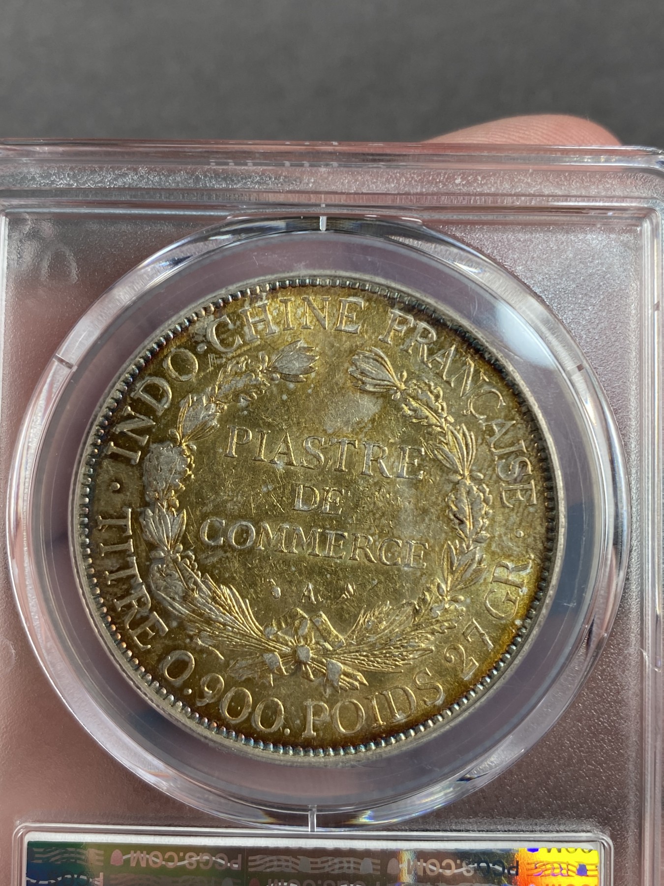 万国钱币拍卖第013期（视频直播专场） PCGS AU55 1907年全金彩法属印支1皮阿斯特大银币