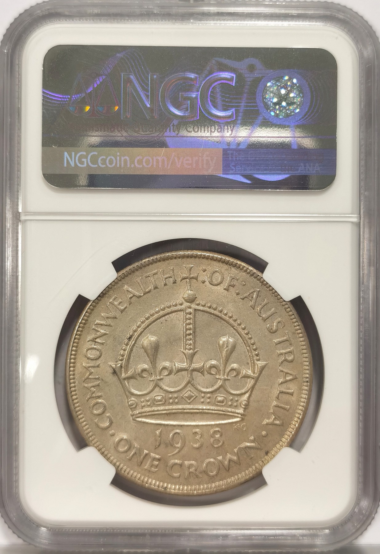 博洋堂世界钱币拍卖第036期（全场包邮） NGC AU58 澳大利亚1938年乔六皇冠1克朗银币，发行量是1937年的十分之一，价格是1937年的8倍，这枚明显低评