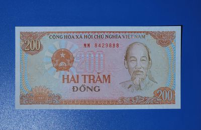 港、澳、台、中外钞、流水签、机签、箱包单、靓号专场第20期 - 越南1987年200盾纸钞 双冠 豹子号 MM8429888 UNC一张/如图