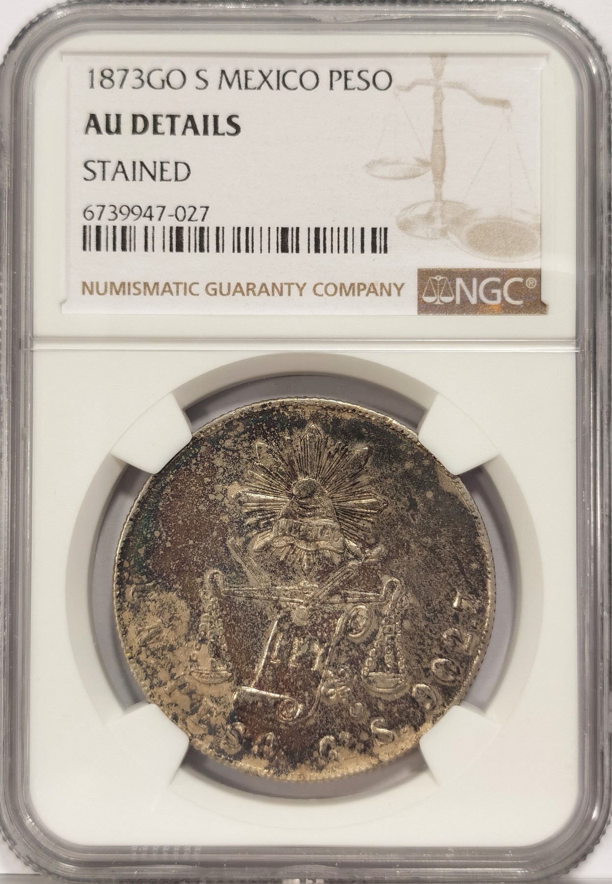 博洋堂世界钱币拍卖第036期（全场包邮） NGC AU 墨西哥1873年GO S版天平鹰洋，包浆漂亮