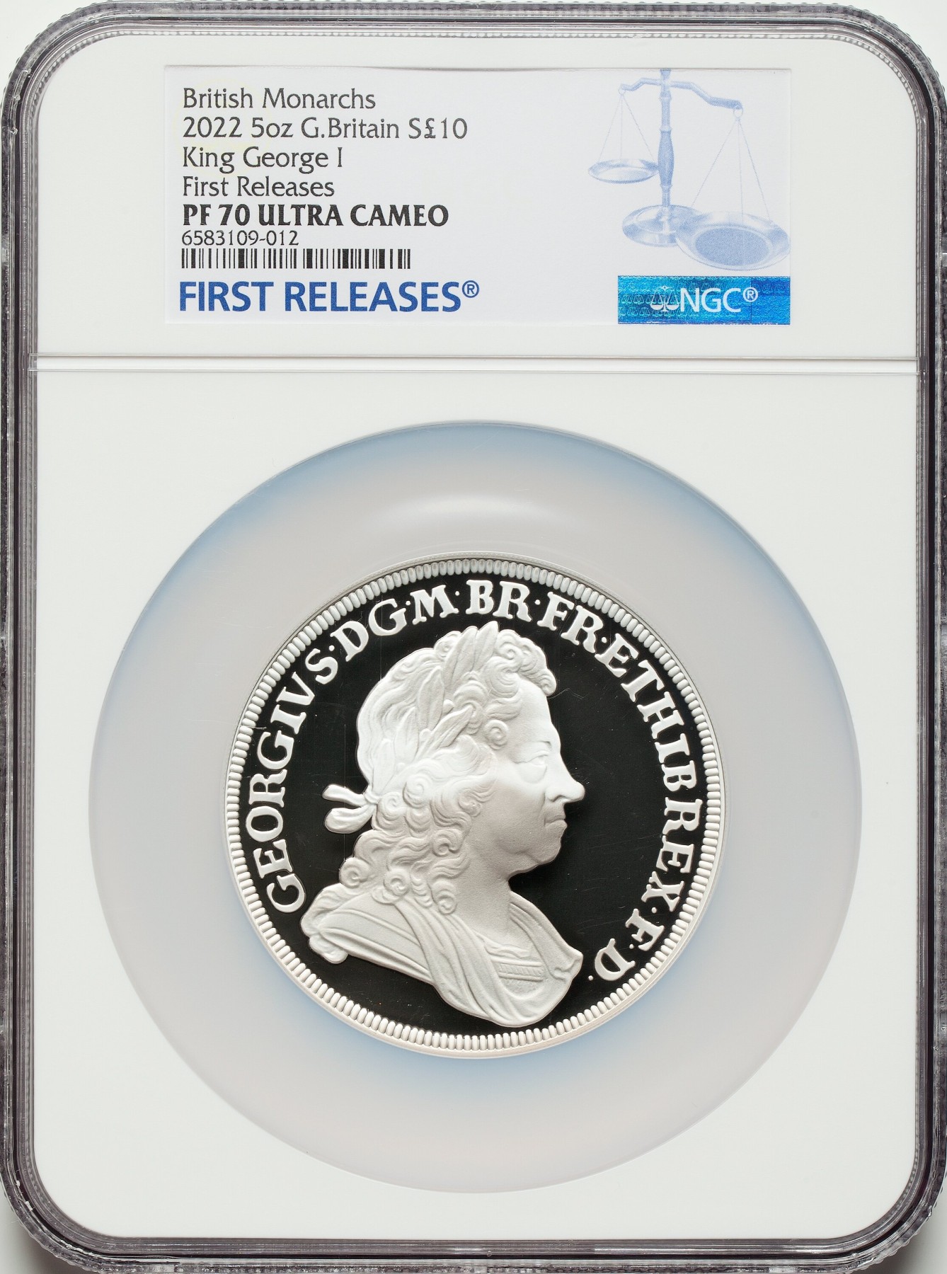 博洋堂世界钱币拍卖第036期（全场包邮） NGC PR70UC 英国2022年君王系列乔治一世5盎司大银币，面值10镑，发行量仅275枚，带皇家造币厂精美原盒