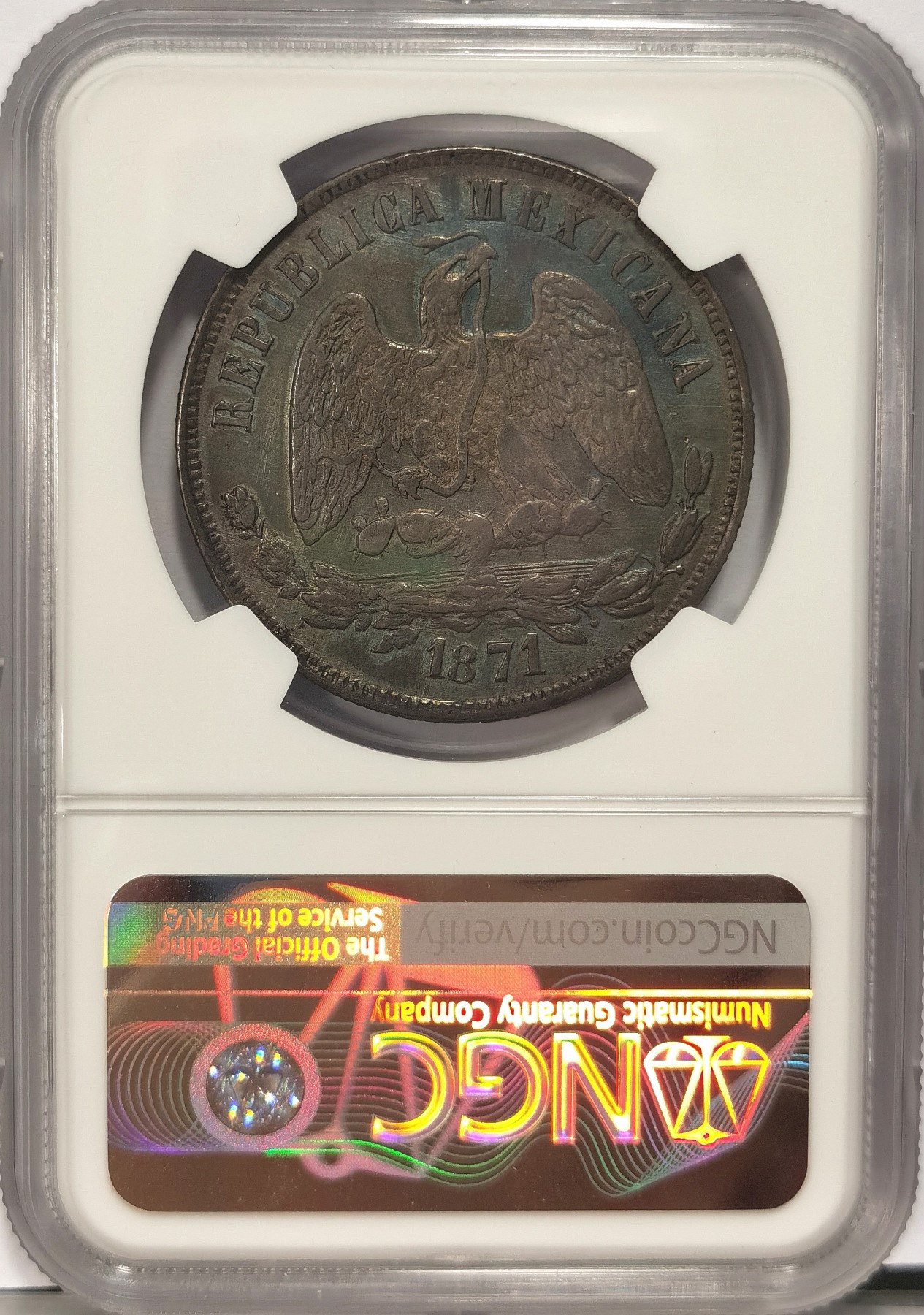 博洋堂世界钱币拍卖第036期（全场包邮） NGC AU 墨西哥1871年OA E版天平鹰洋，小A版，包浆漂亮