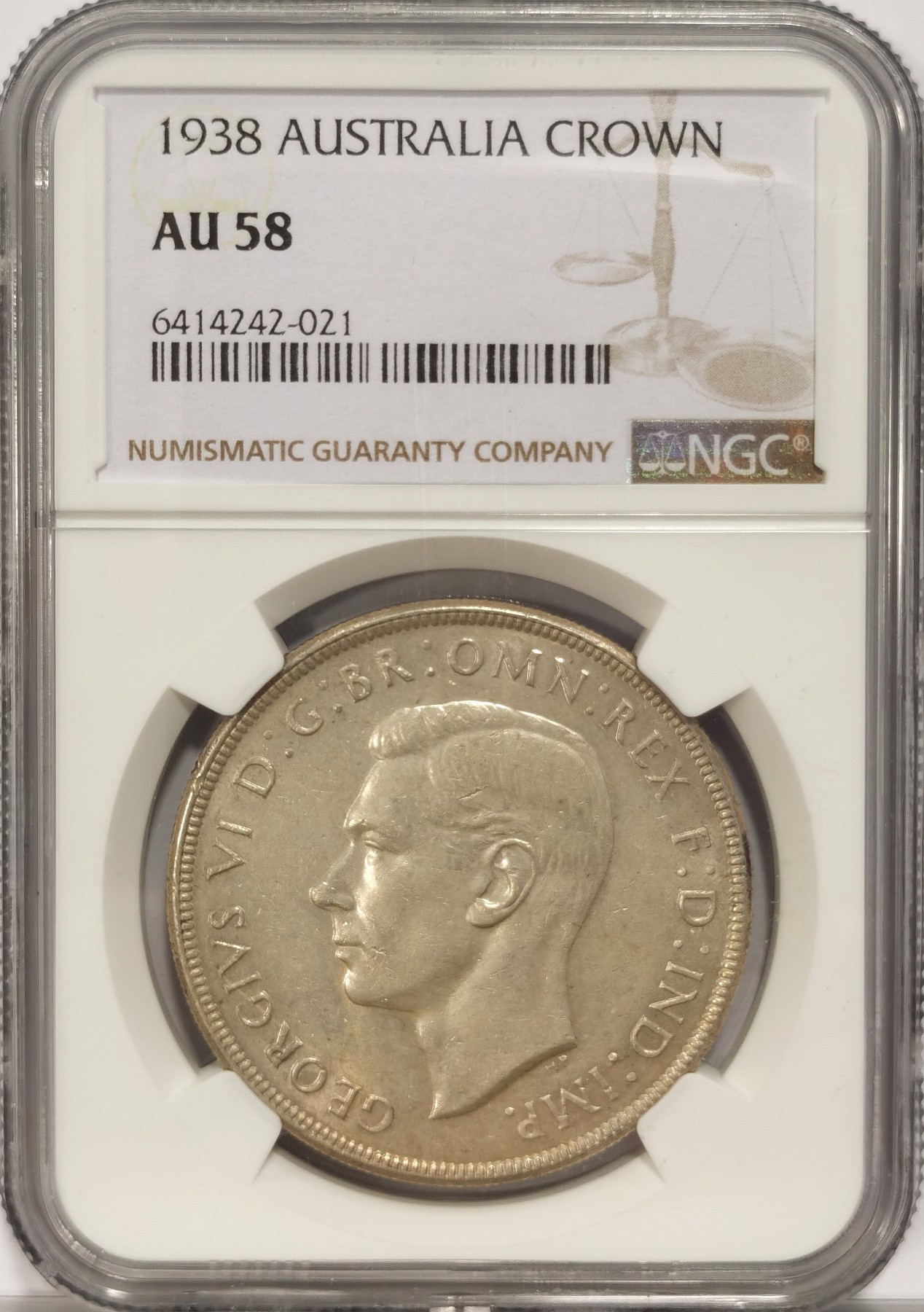 博洋堂世界钱币拍卖第036期（全场包邮） NGC AU58 澳大利亚1938年乔六皇冠1克朗银币，发行量是1937年的十分之一，价格是1937年的8倍，这枚明显低评