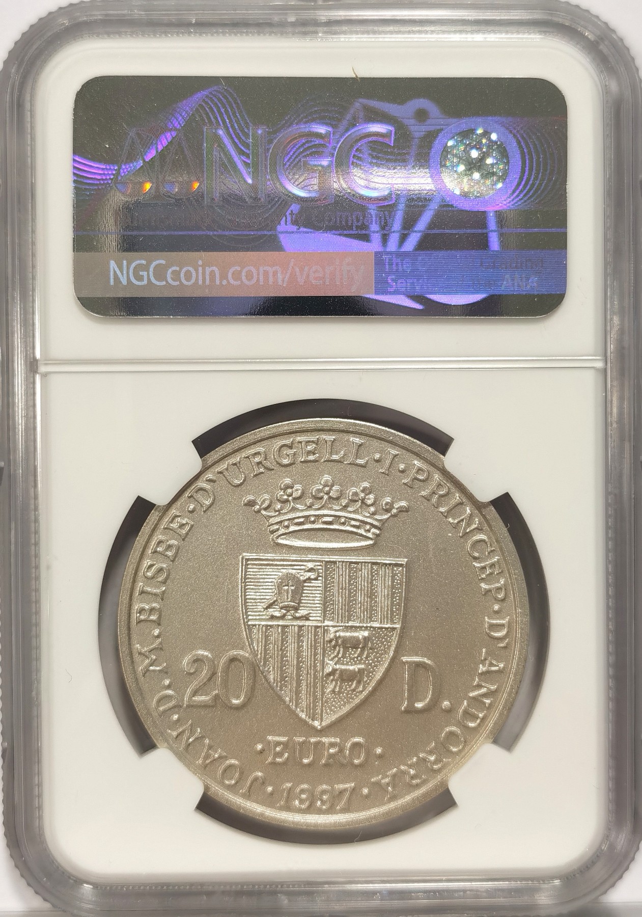 博洋堂世界钱币拍卖第036期（全场包邮） NGC MS66 安道尔1997年罗马条约20第纳尔嵌金银币，NGC季军分，1.6克917金，5000枚