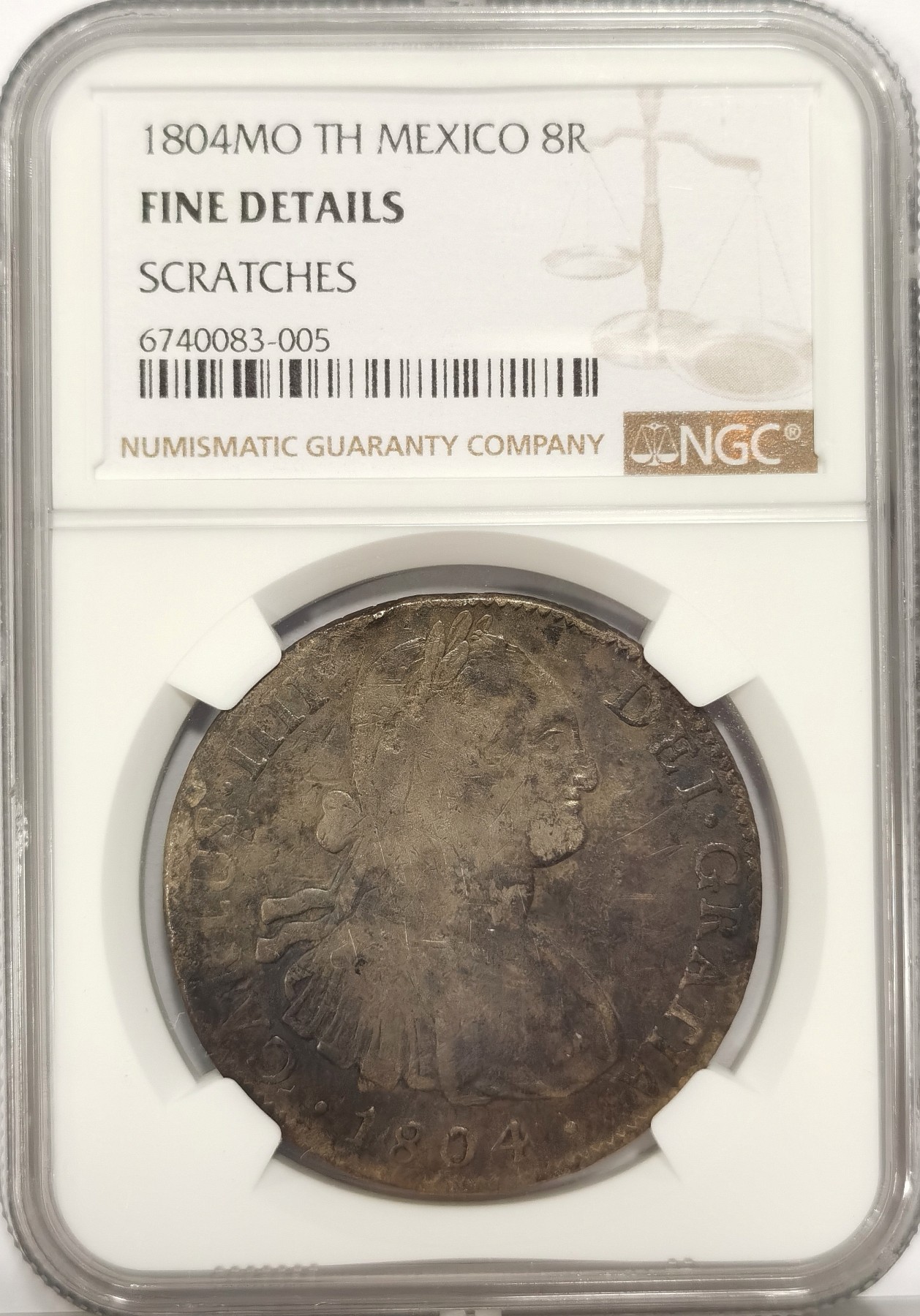 博洋堂世界钱币拍卖第036期（全场包邮） NGC Fine 西属墨西哥1804年MO TH卡四双柱银币